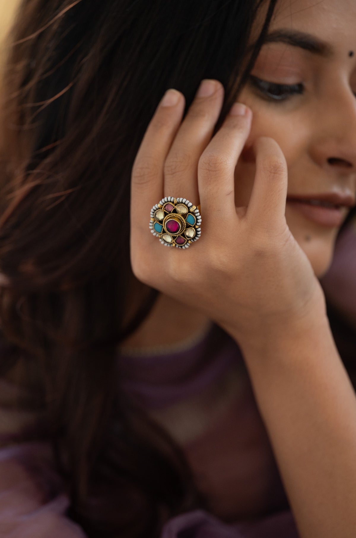 Sunehri Kundan Ring