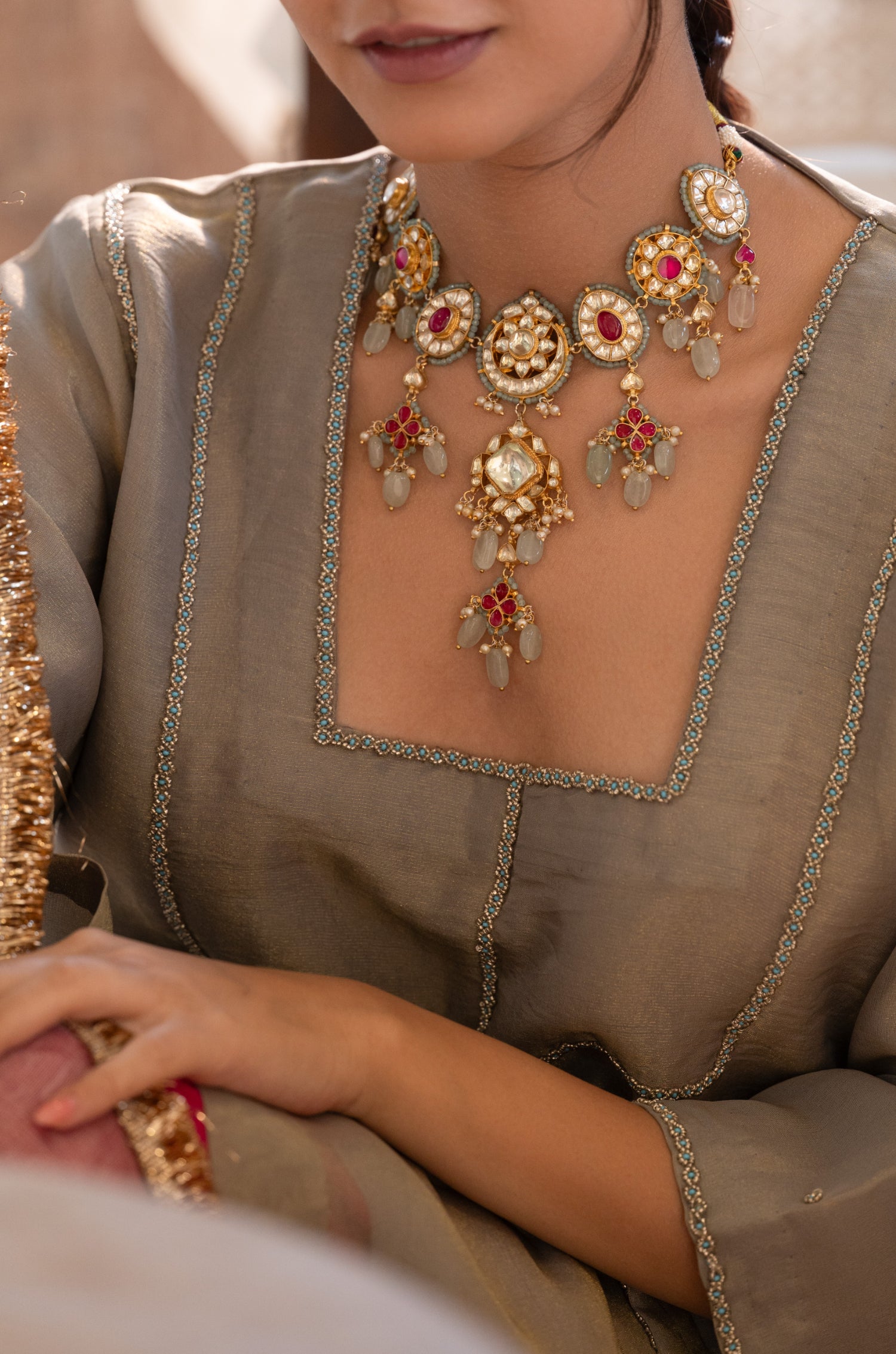 Wafa Mint Kundan Necklace