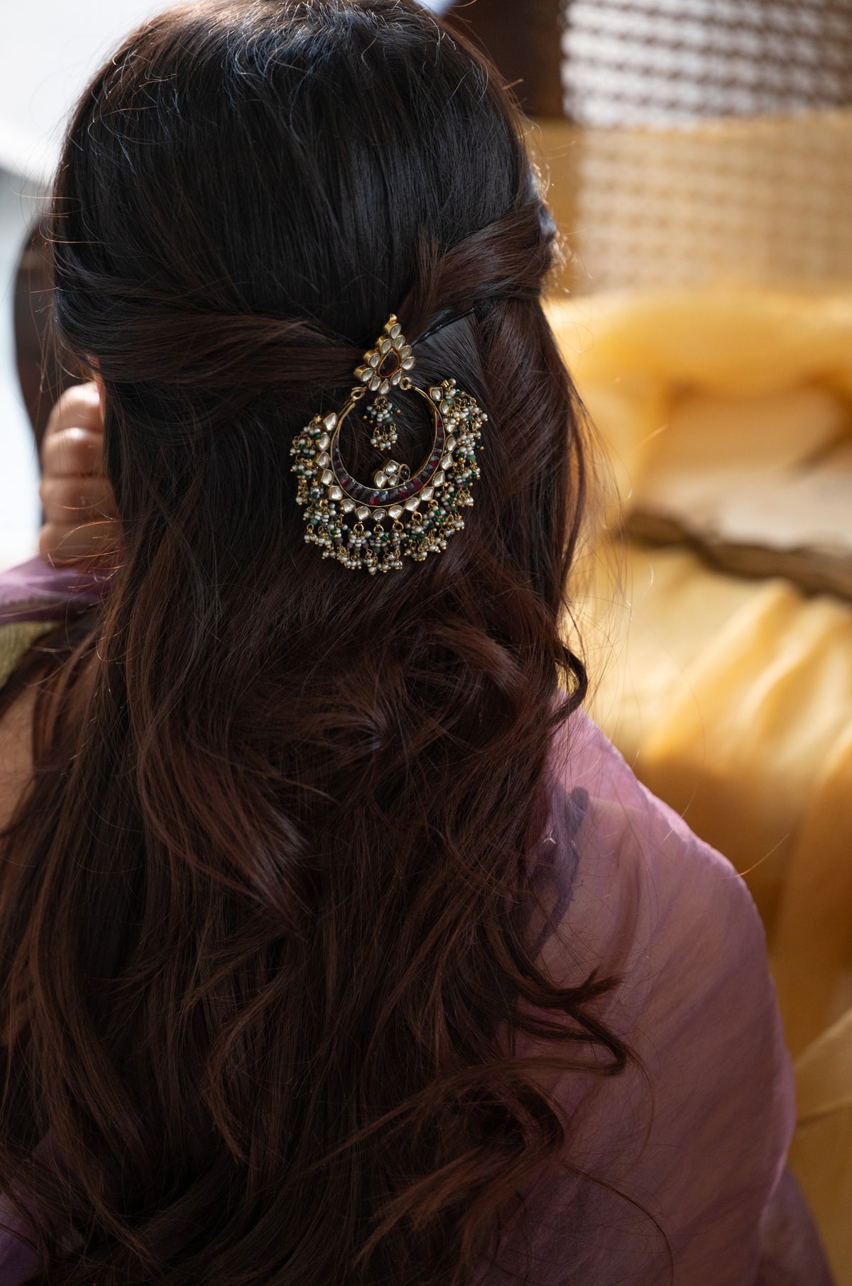 Rasiya Green Kundan Braid Pin