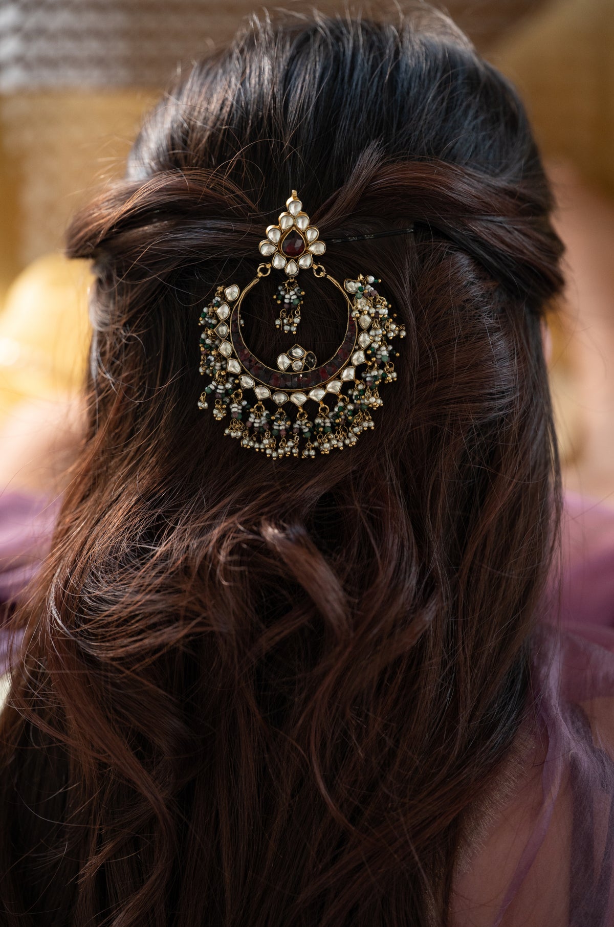 Rasiya Green Kundan Braid Pin