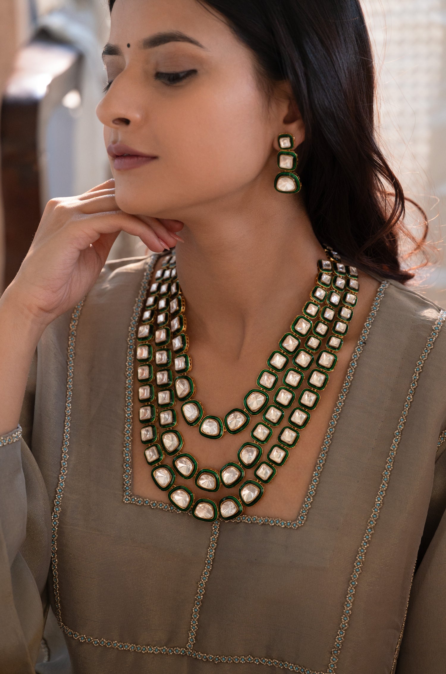 Giana Green Polki Necklace Set