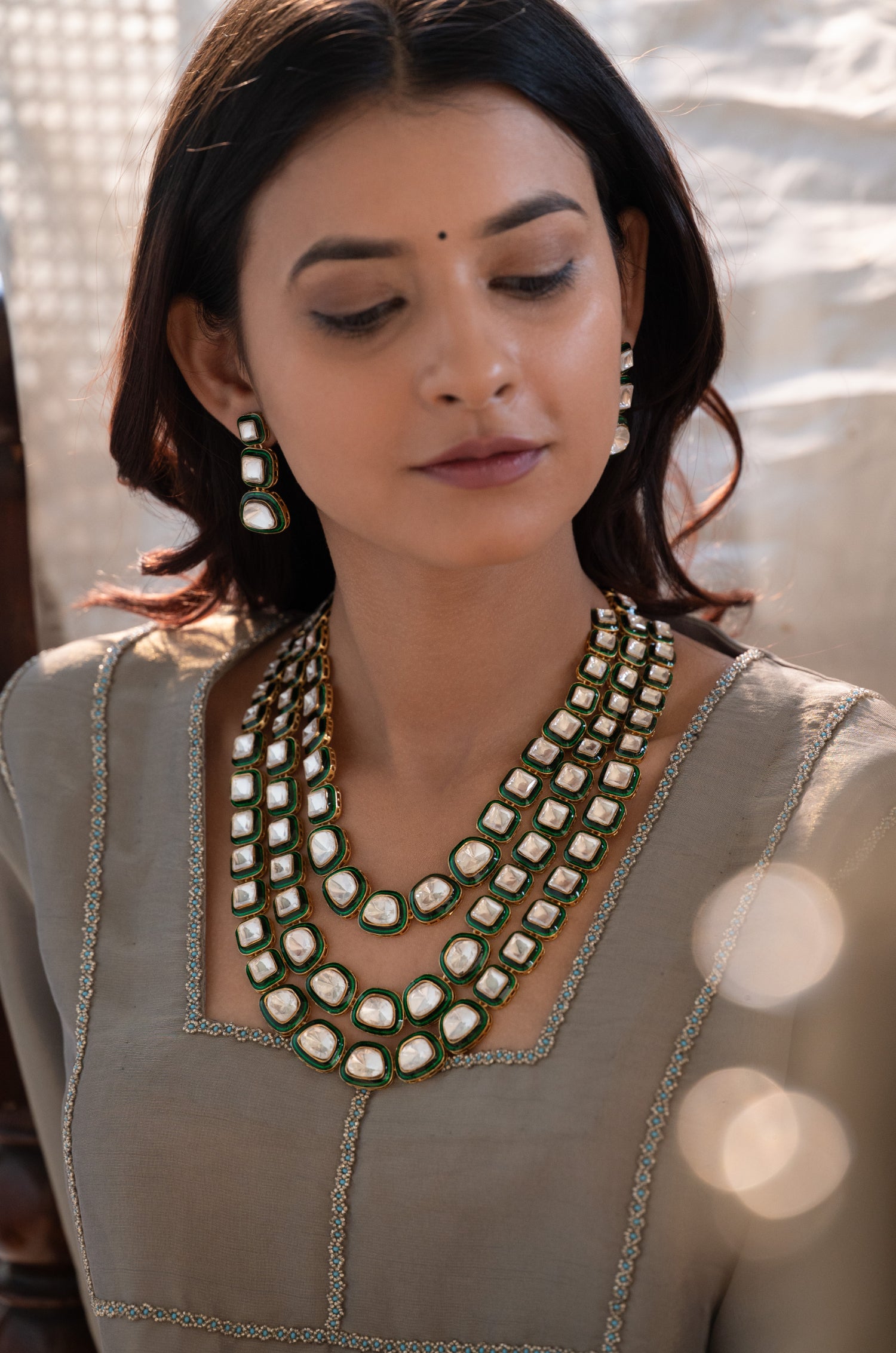 Giana Green Polki Necklace Set