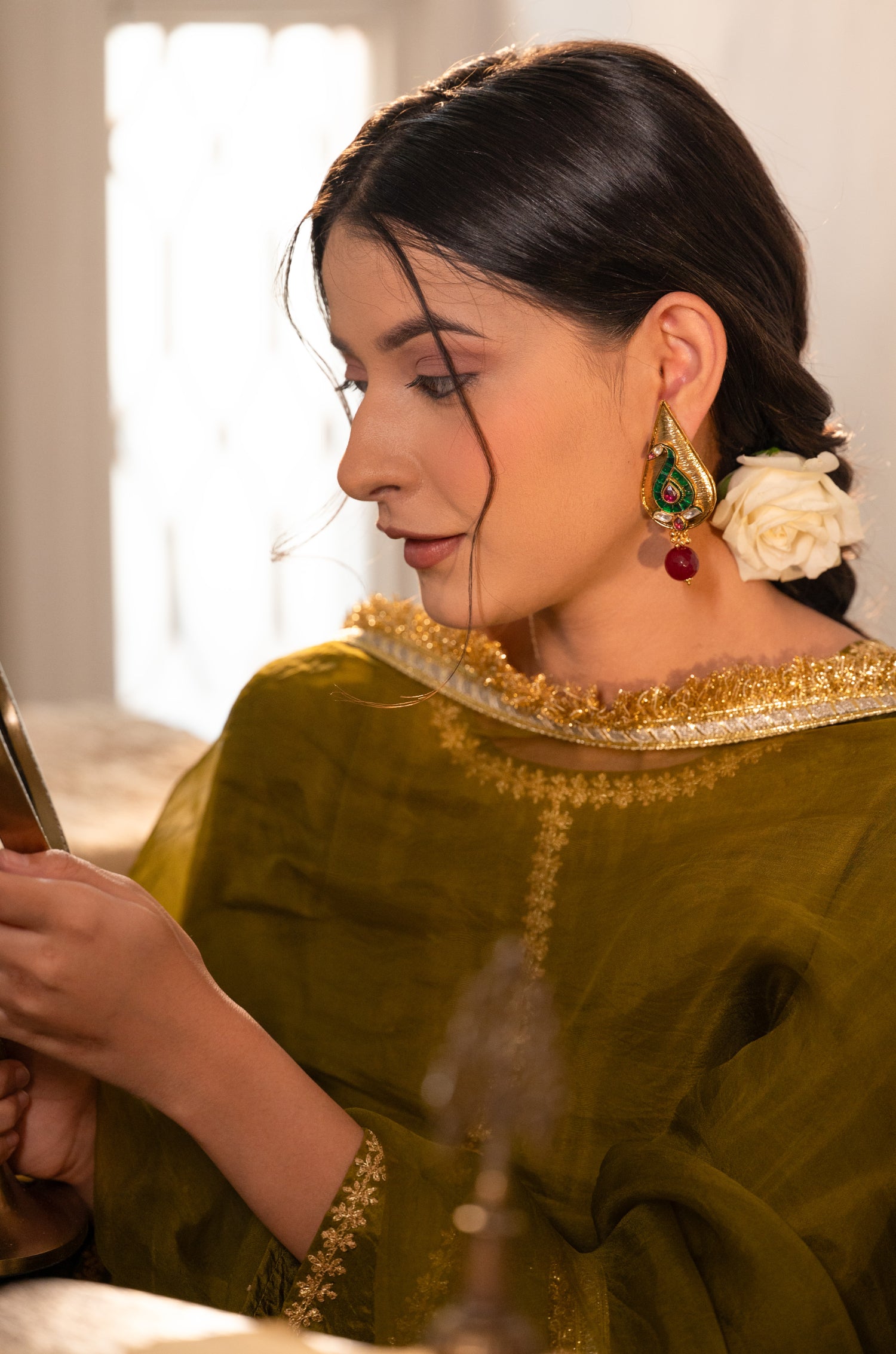 Ayaa Green Kundan Earrings