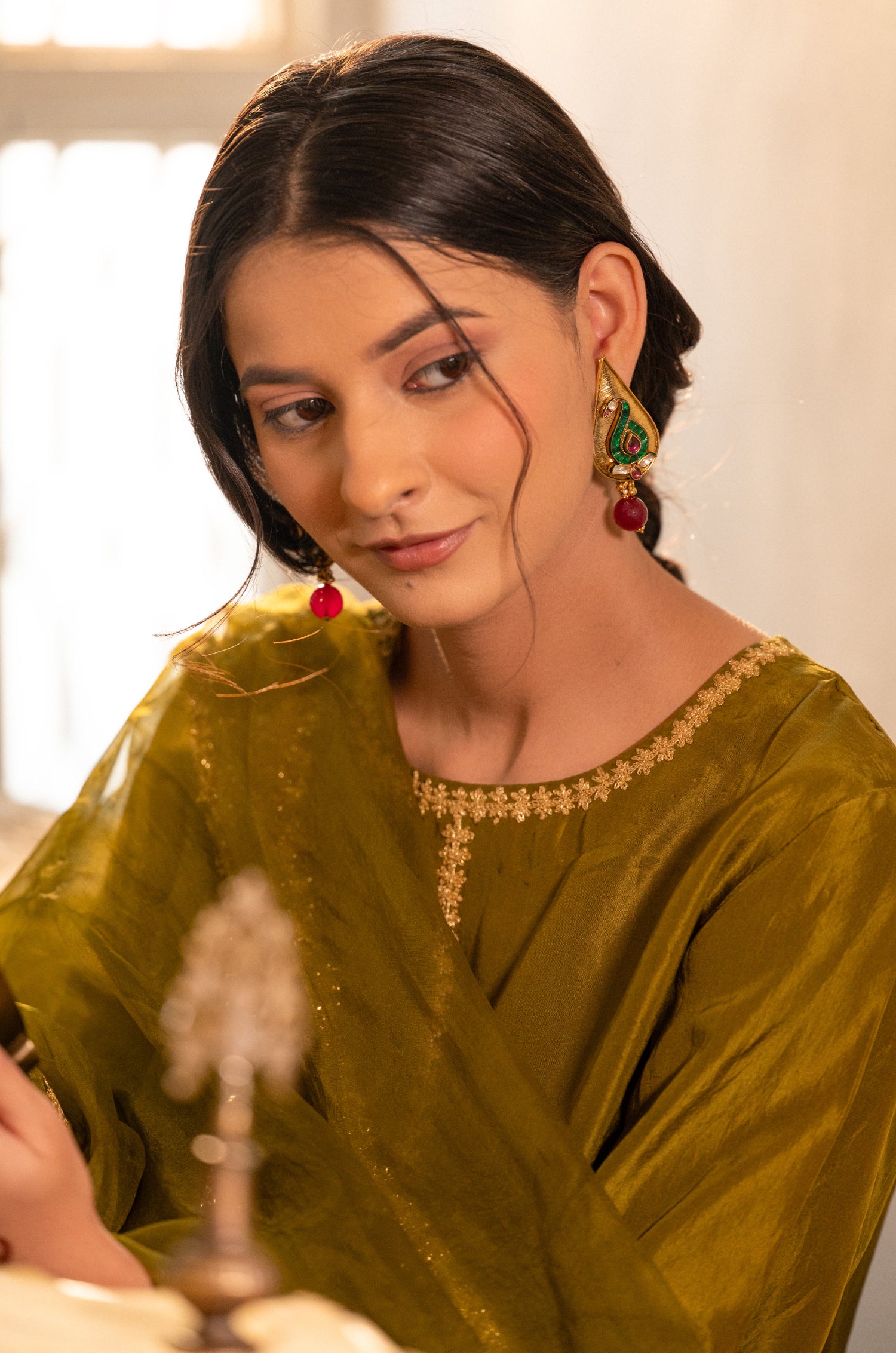 Ayaa Green Kundan Earrings