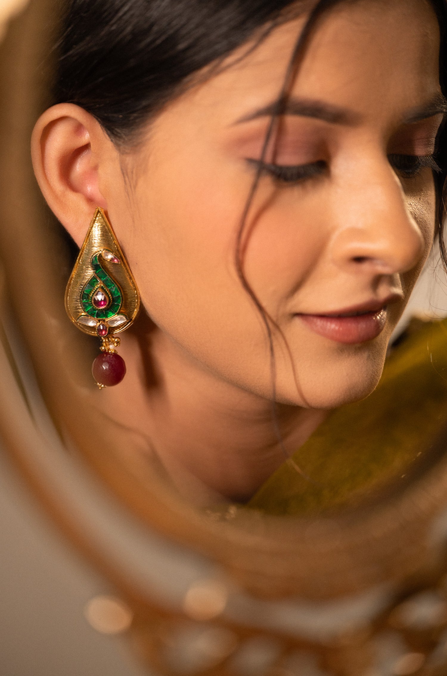 Ayaa Green Kundan Earrings