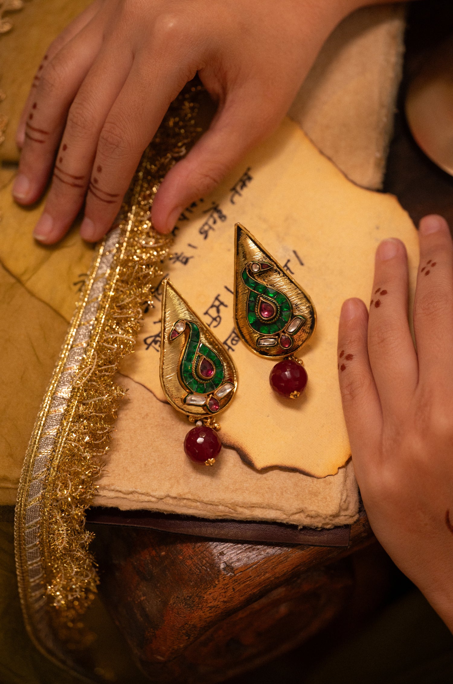 Ayaa Green Kundan Earrings