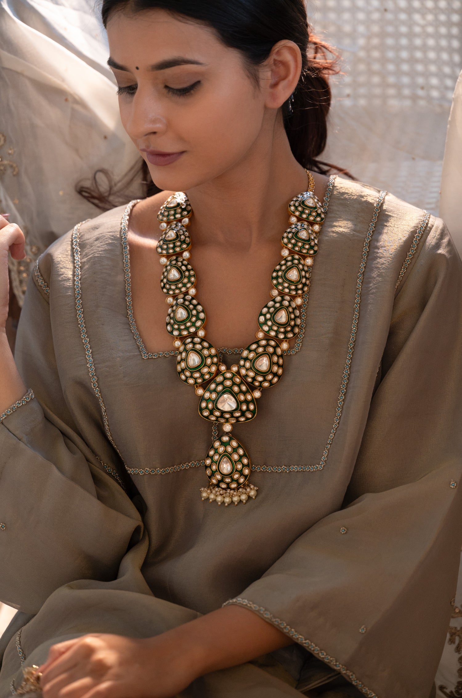 Sahania Green Polki Necklace Set