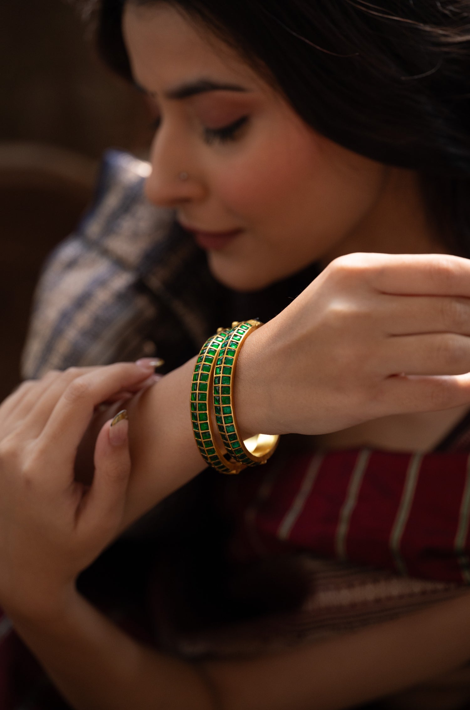 Vedi Green Kundan Bangle- Set of 2