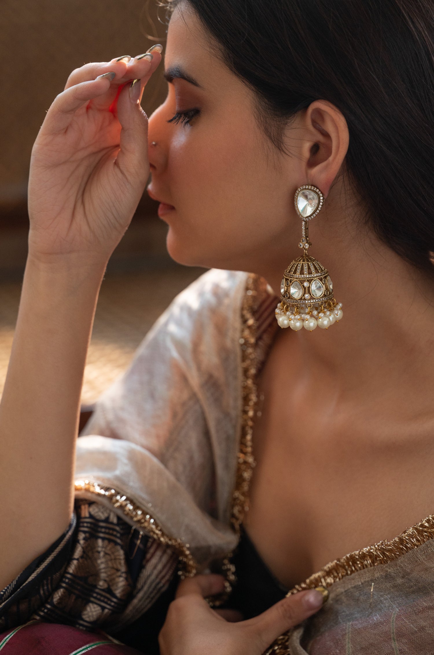 Urvi Victorian Polki Jhumka Earrings