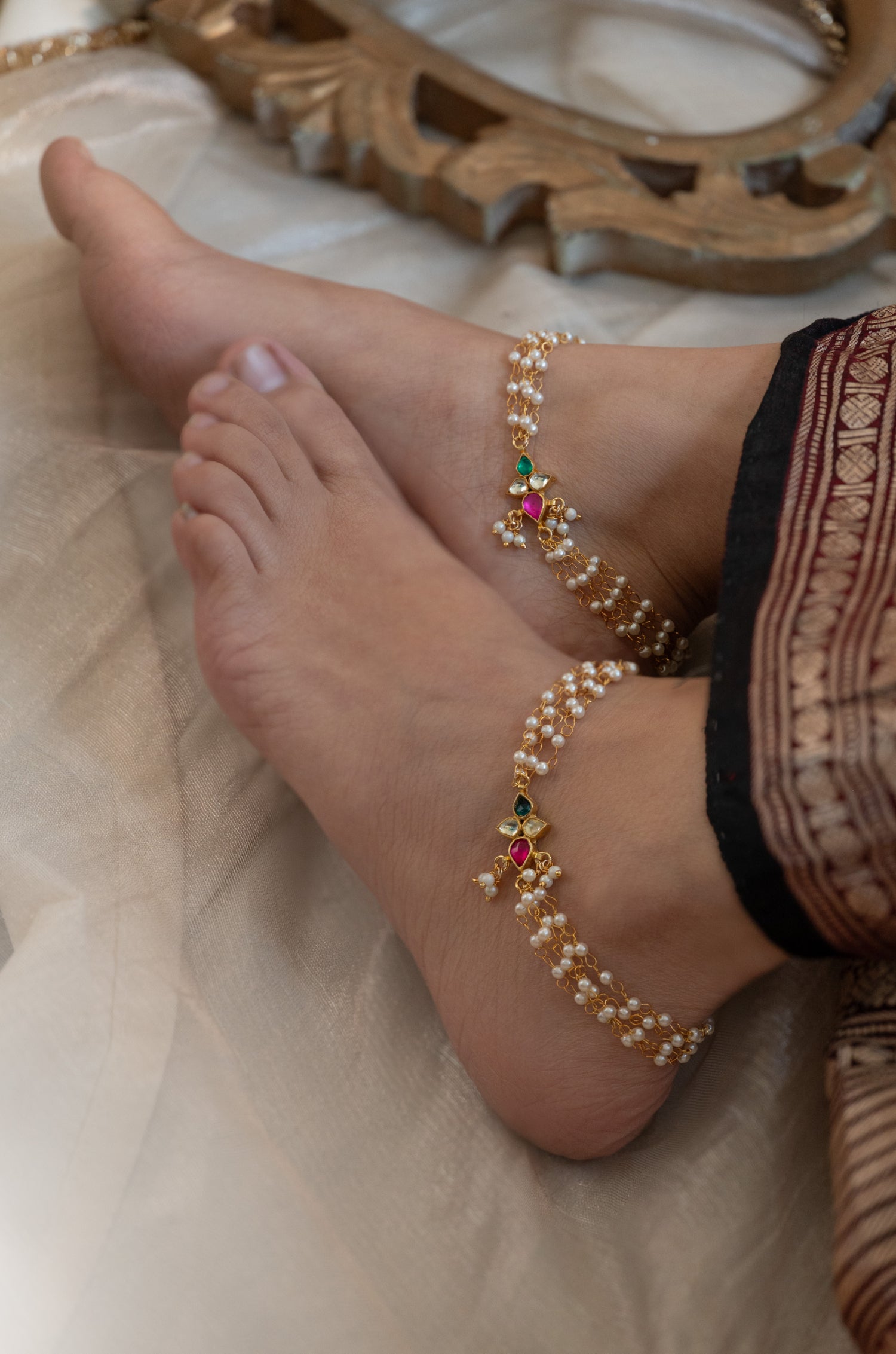 Huma Red & Green Anklets