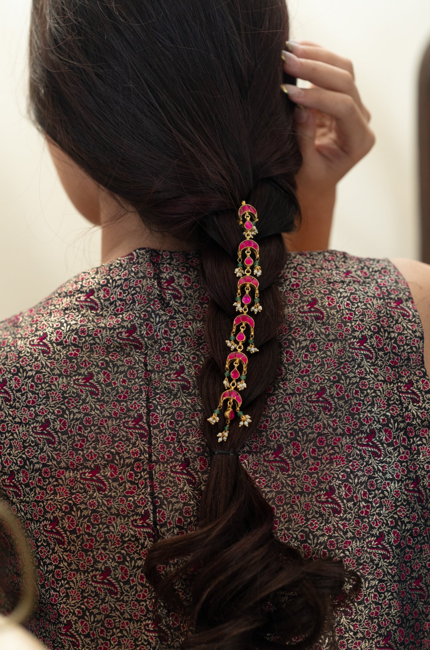 Tamsi Pink Kundan Braid Pin