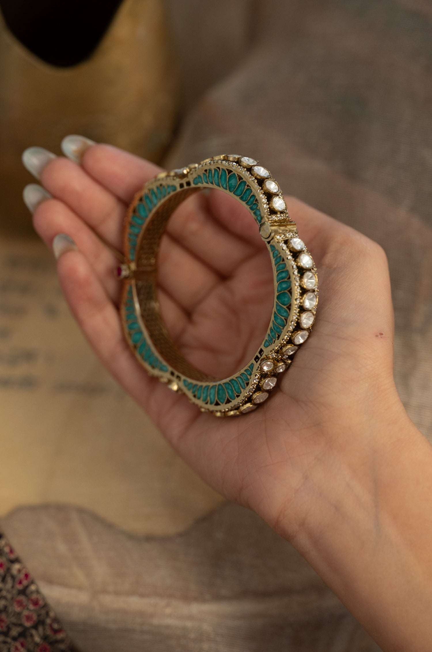 Kamakshi Turquoise Polki Bangle