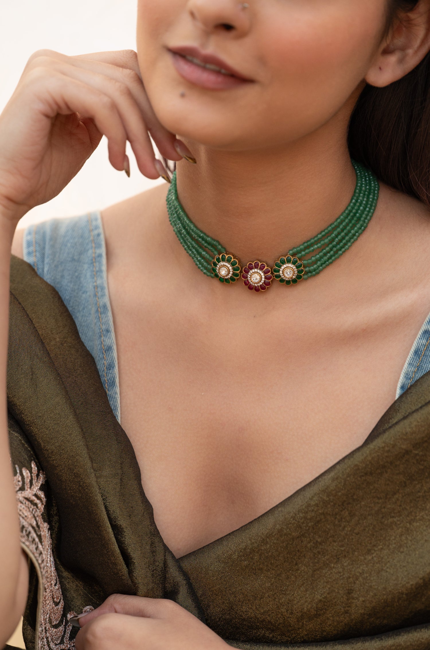 Nasreen Green Kundan Necklace