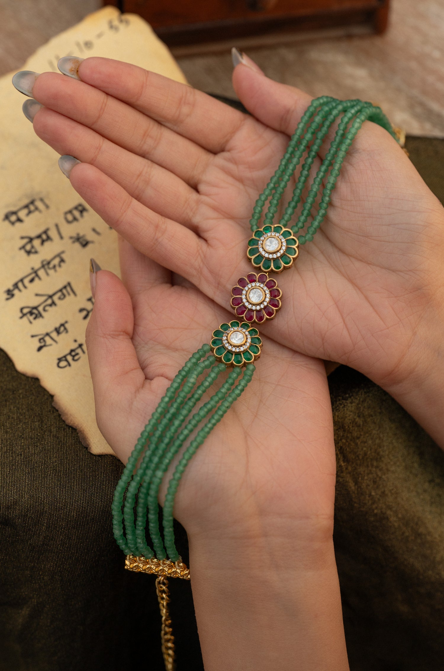 Nasreen Green Kundan Necklace