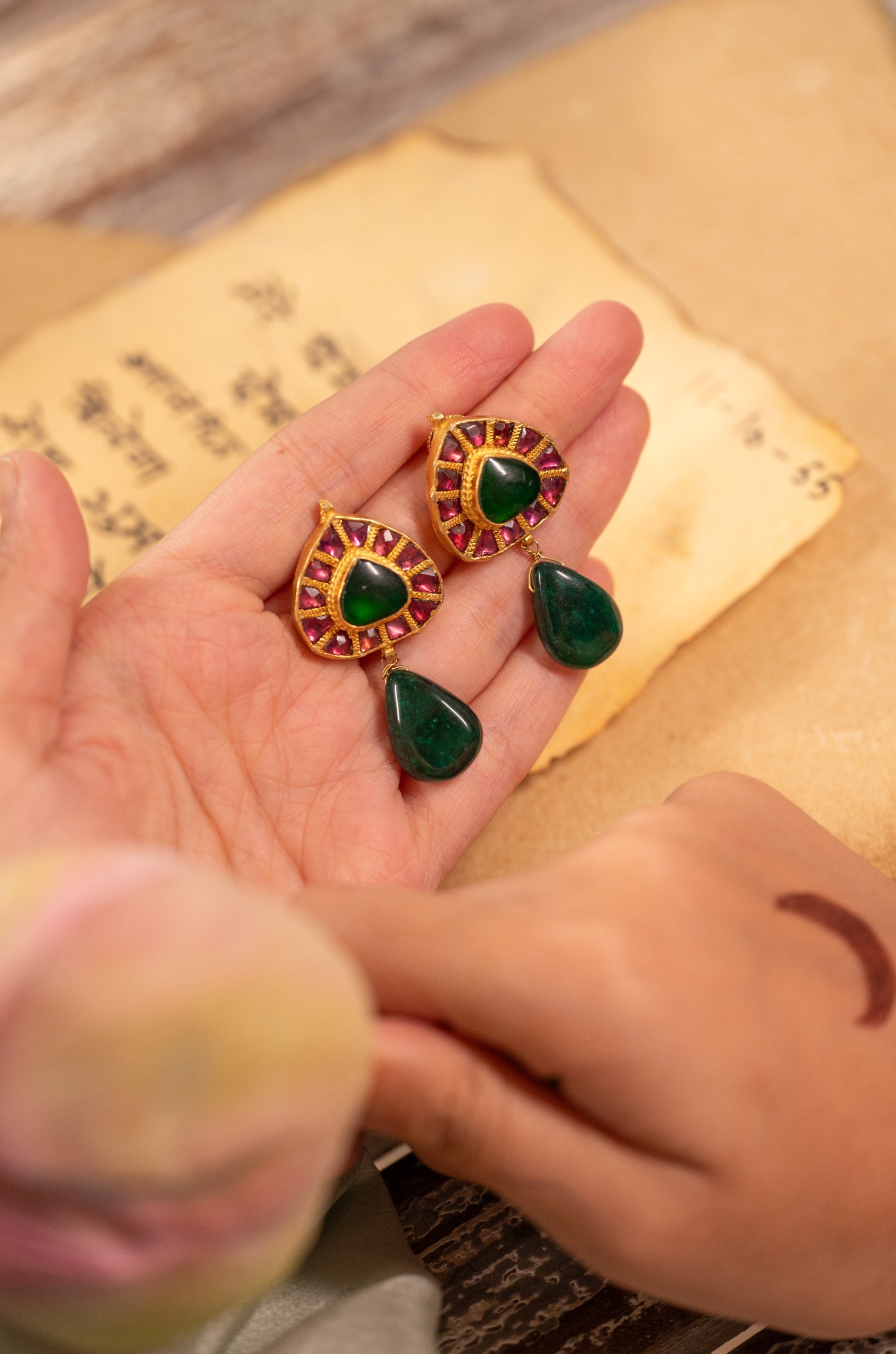 Lajita Floral Green Kundan Earrings
