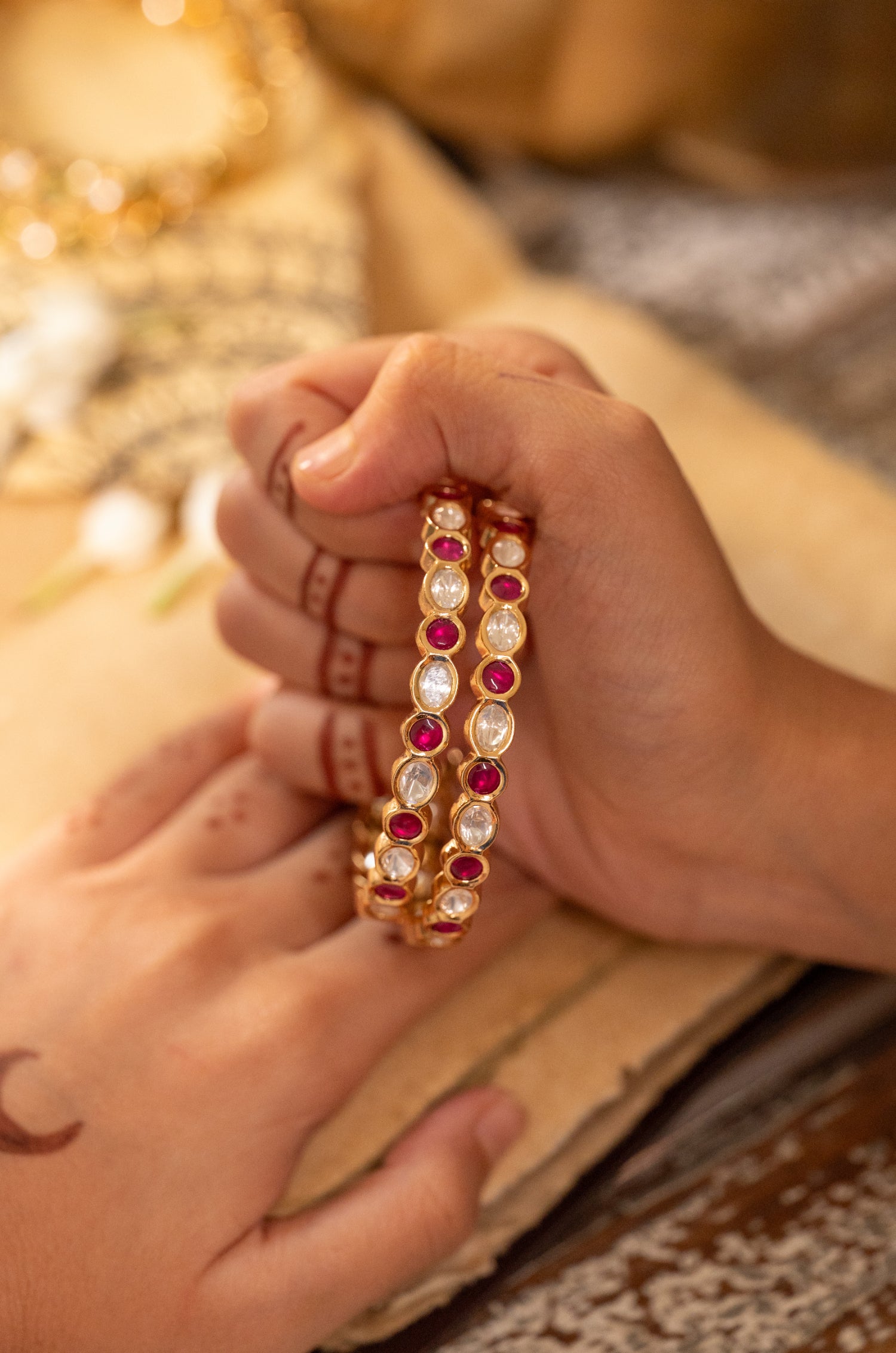 Neha Red Polki Bangles - Set of 2