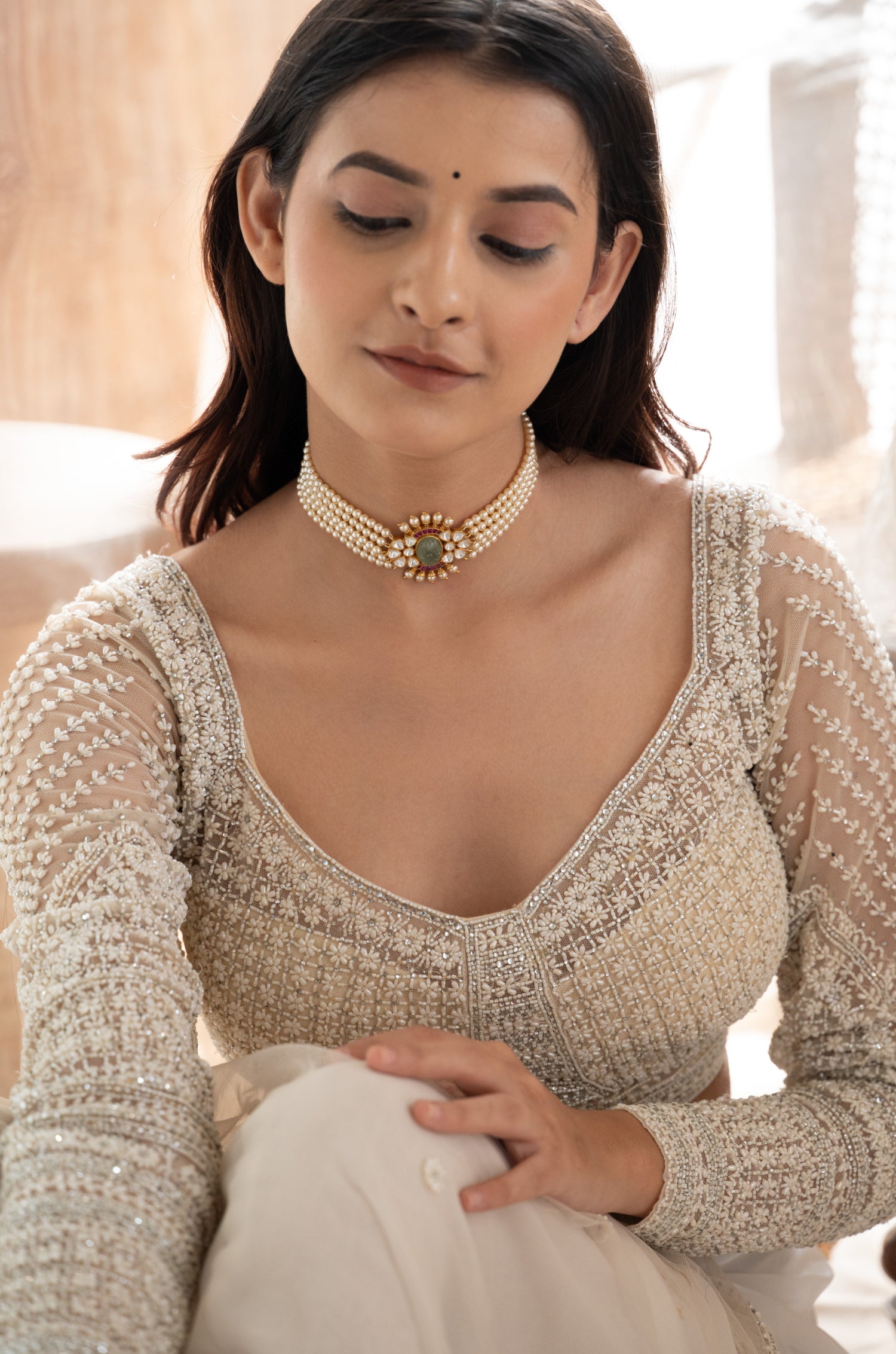 Tarika Pearl Silver Choker Necklace