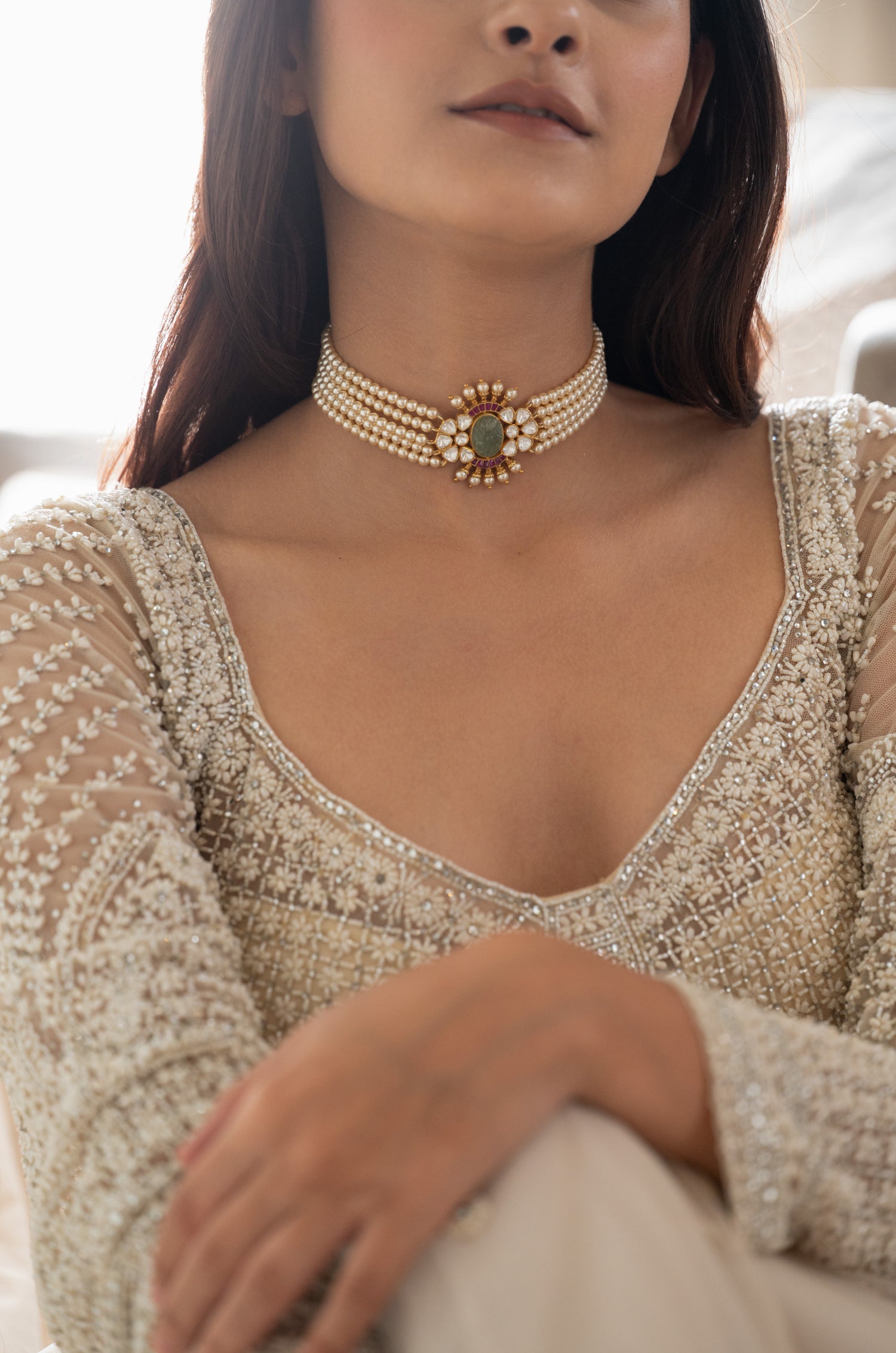 Tarika Pearl Silver Choker Necklace