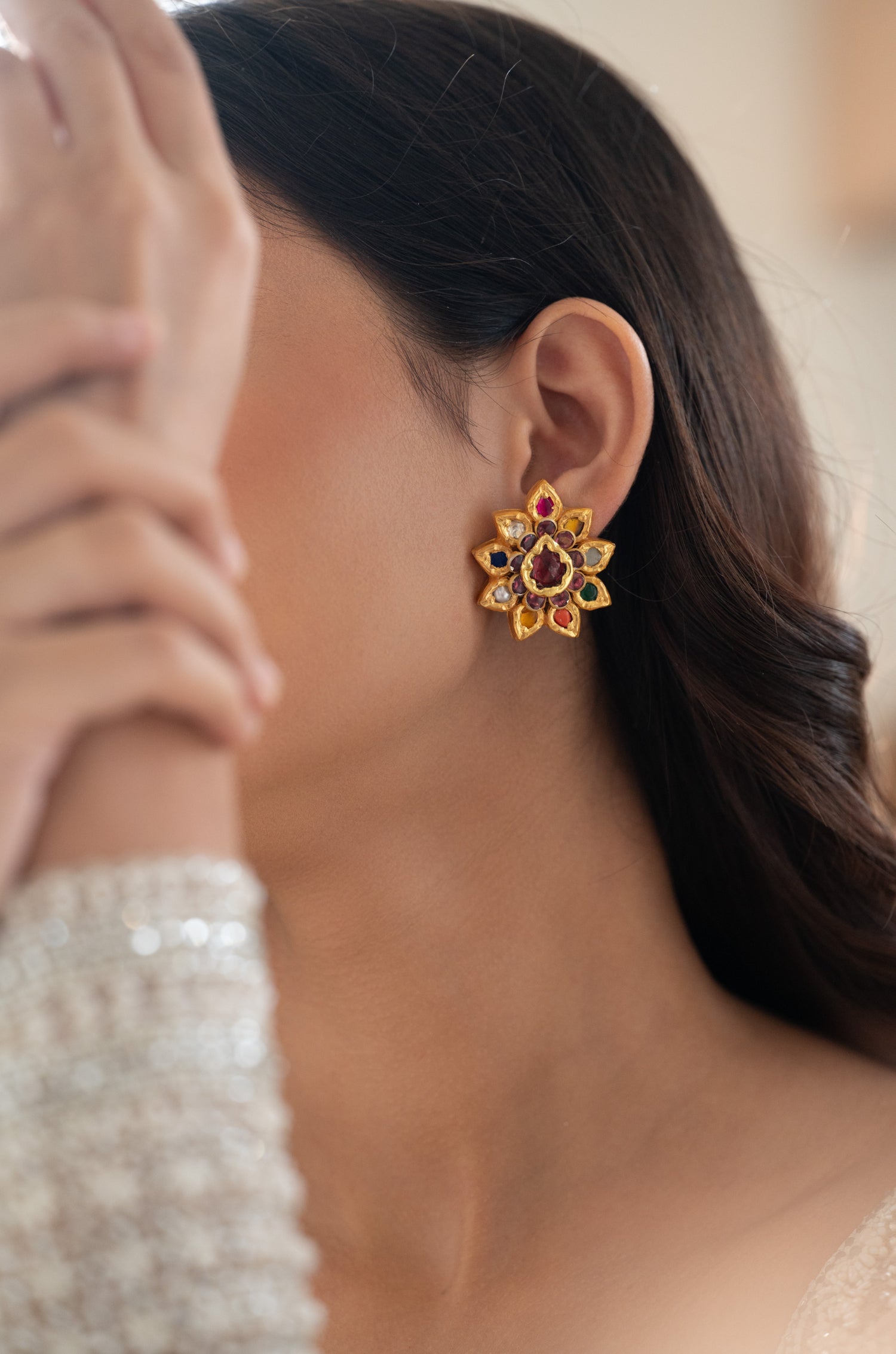 Tavisha Navrattan Floral Silver Earrings