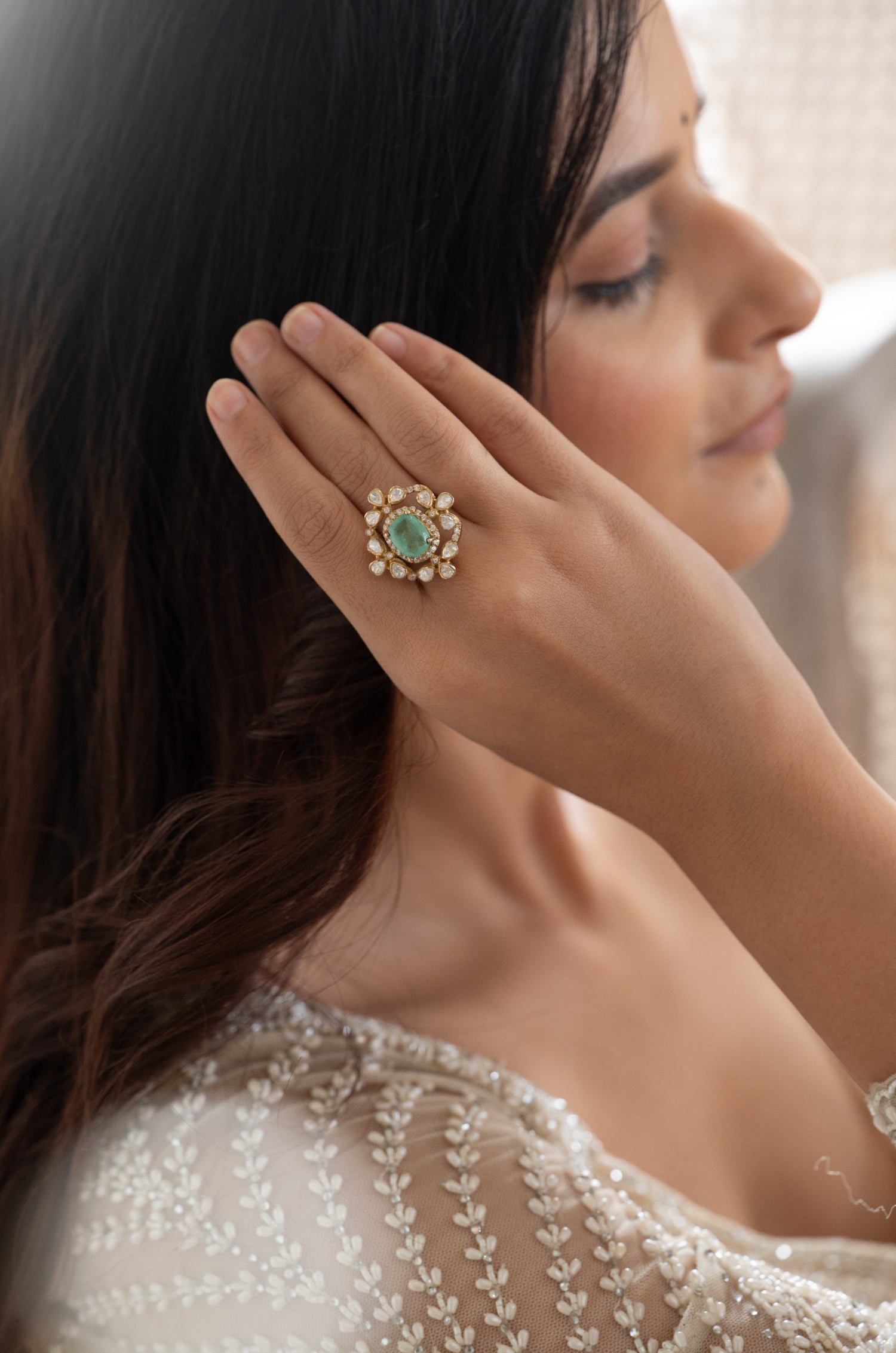 Eloise Mint Polki Silver Ring