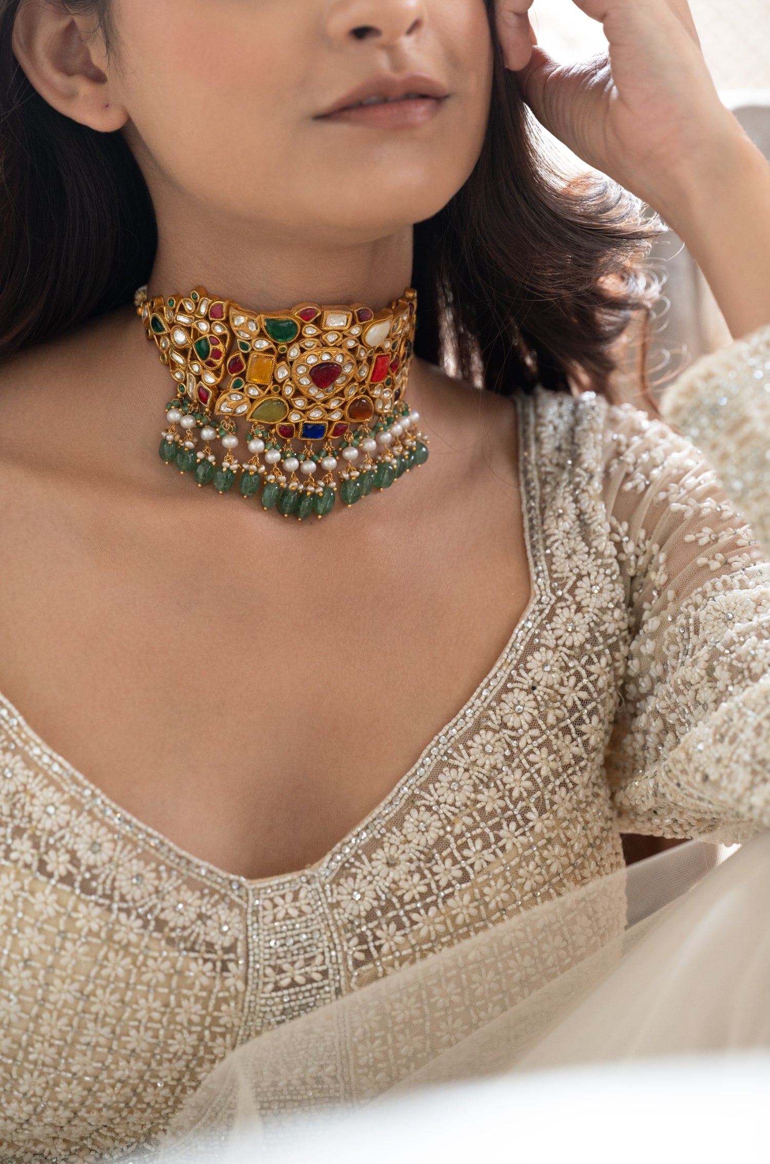 Eliza Navrattan Kundan Silver Necklace