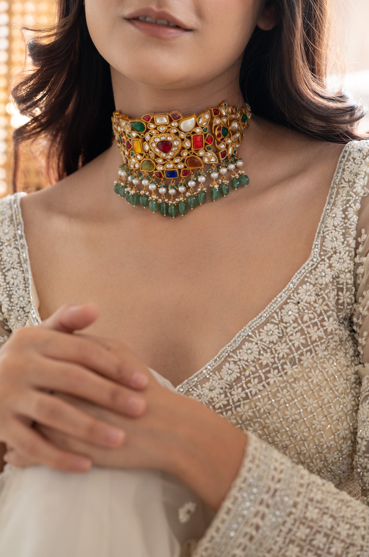 Eliza Navrattan Kundan Silver Necklace