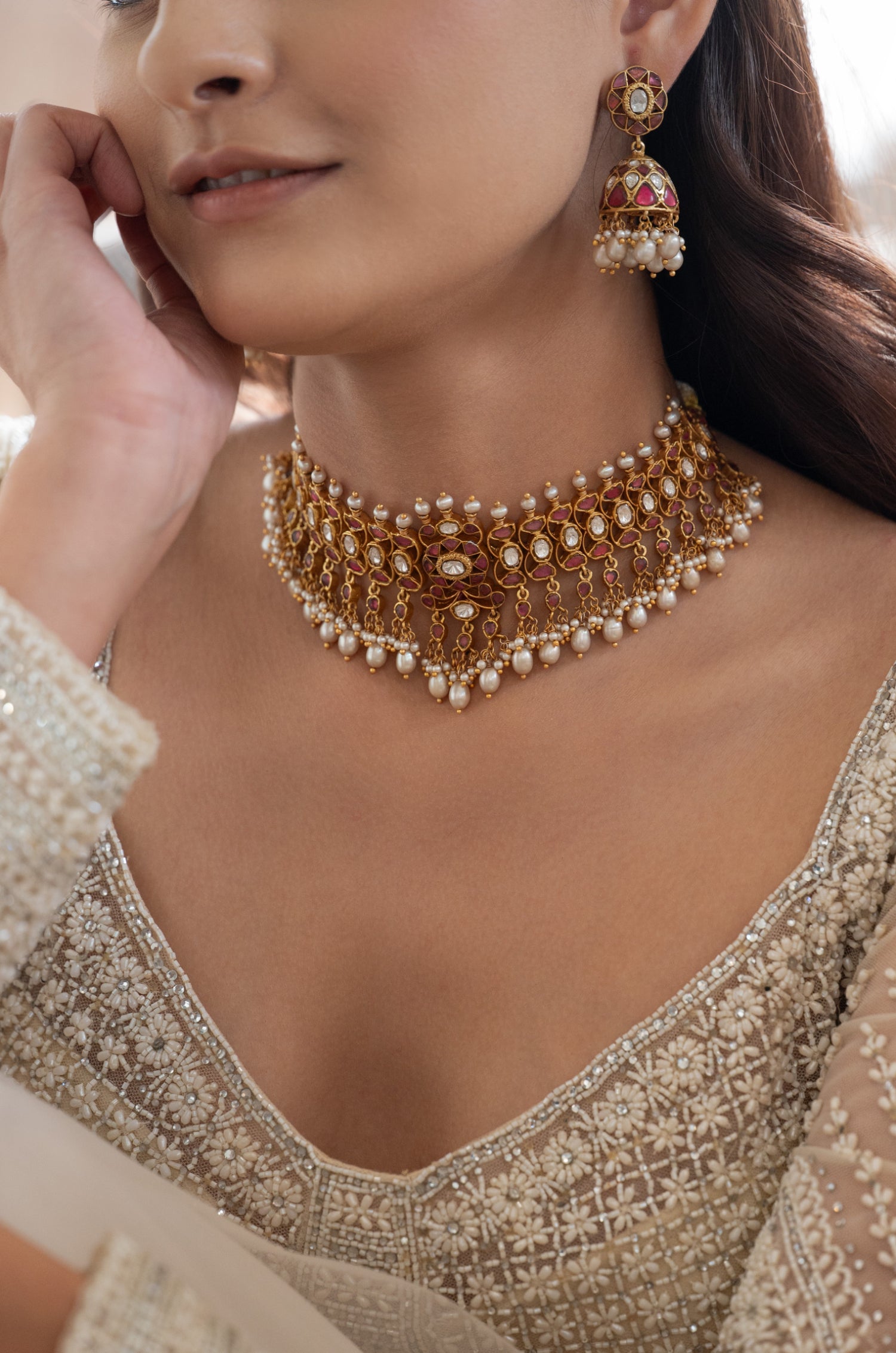 Mayuri Red Fine Silver Necklace Set