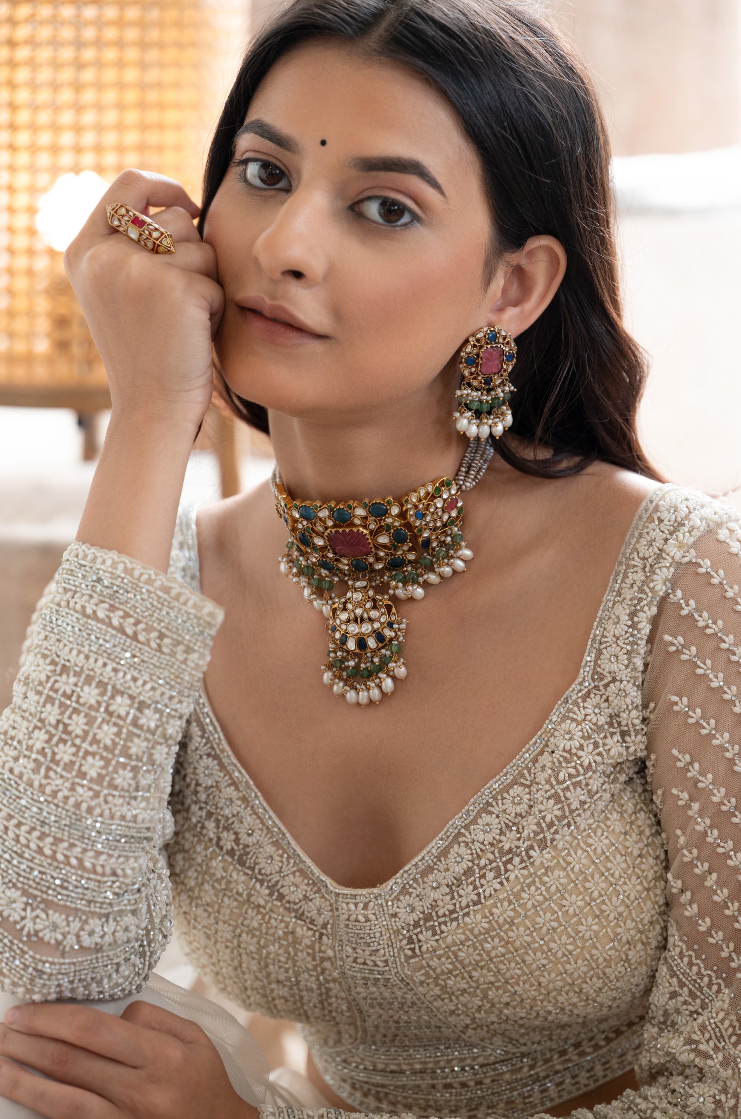 Urvashi Pink Kundan Silver Necklace Set