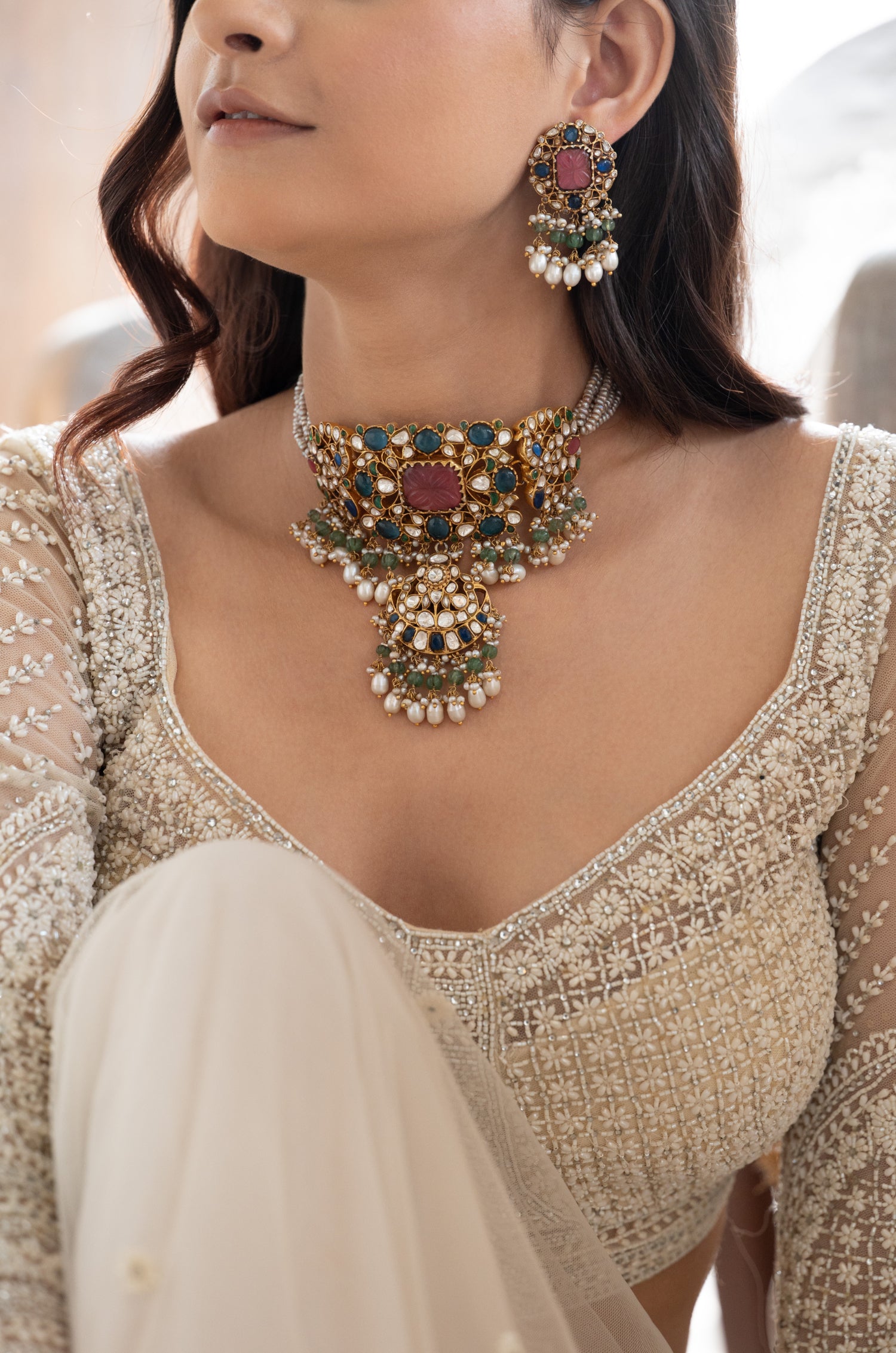 Urvashi Pink Kundan Silver Necklace Set