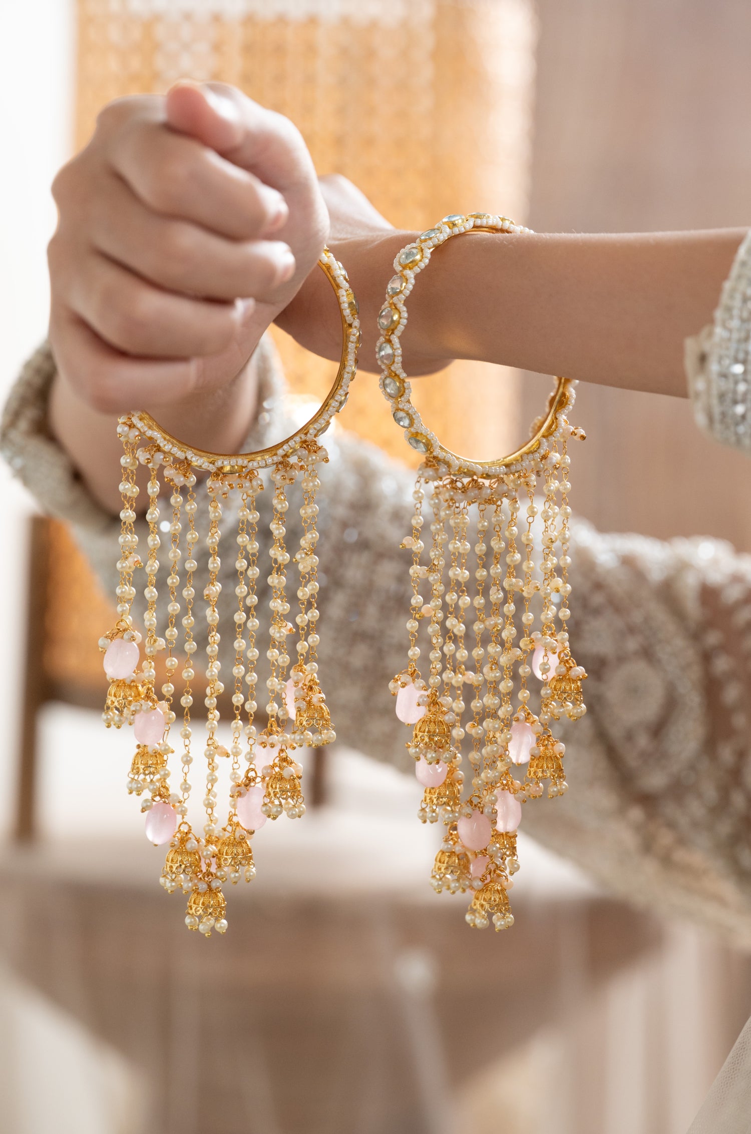 Rashika Kundan And Pearls Kalira Bangles - Set of 2