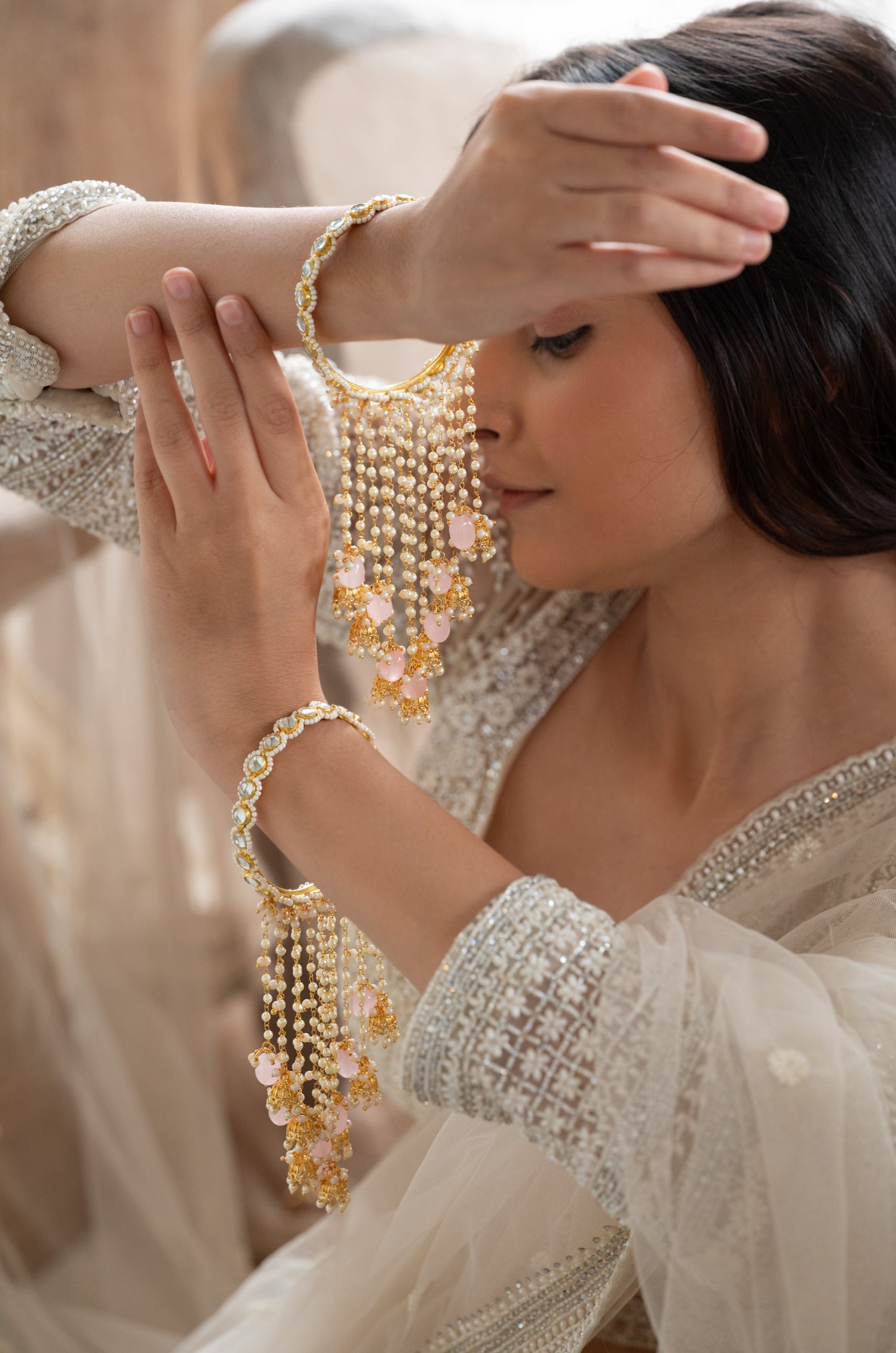 Rashika Kundan And Pearls Kalira Bangles - Set of 2