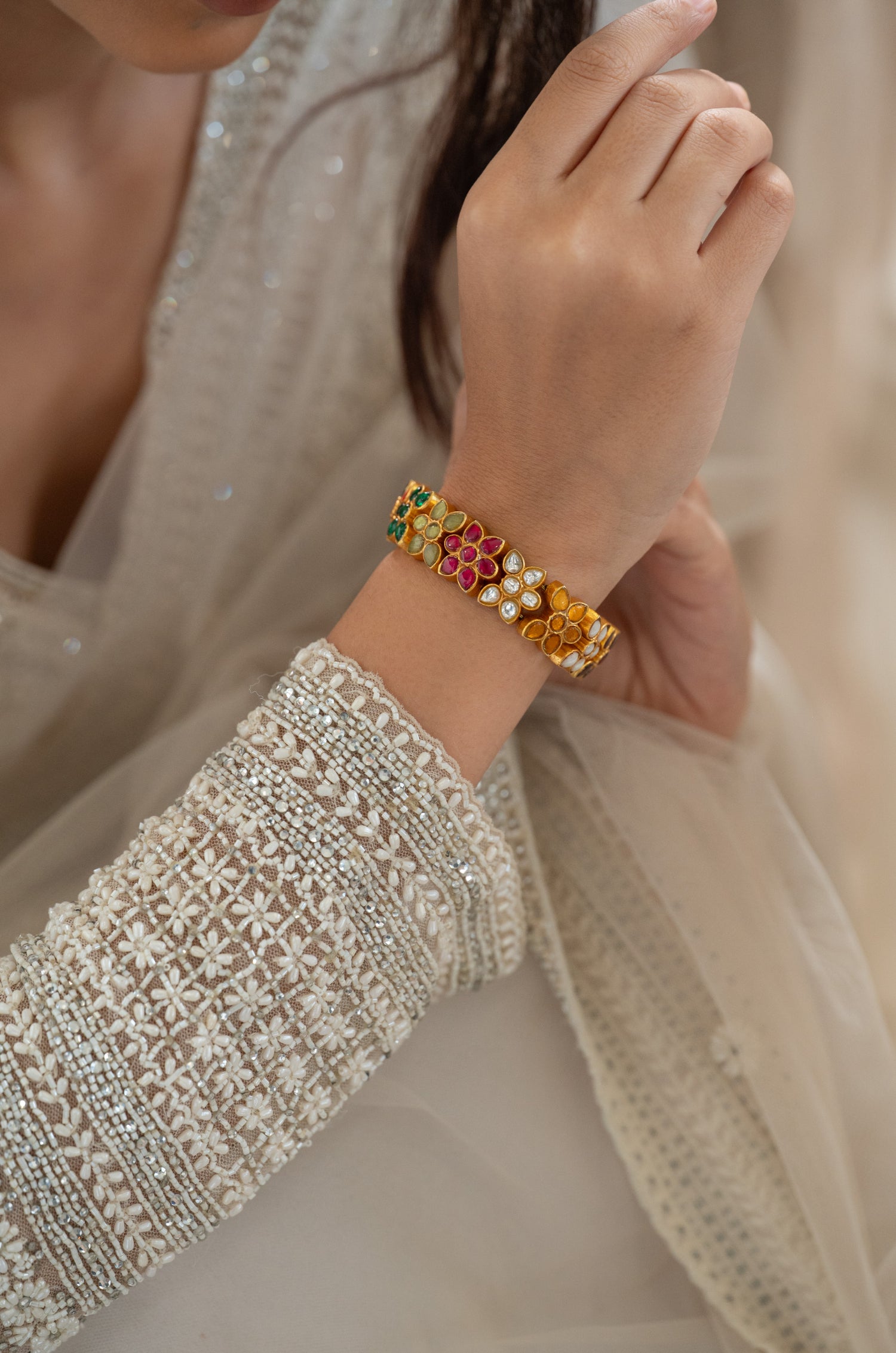 Urfi Fine Silver Navrattan Bracelet