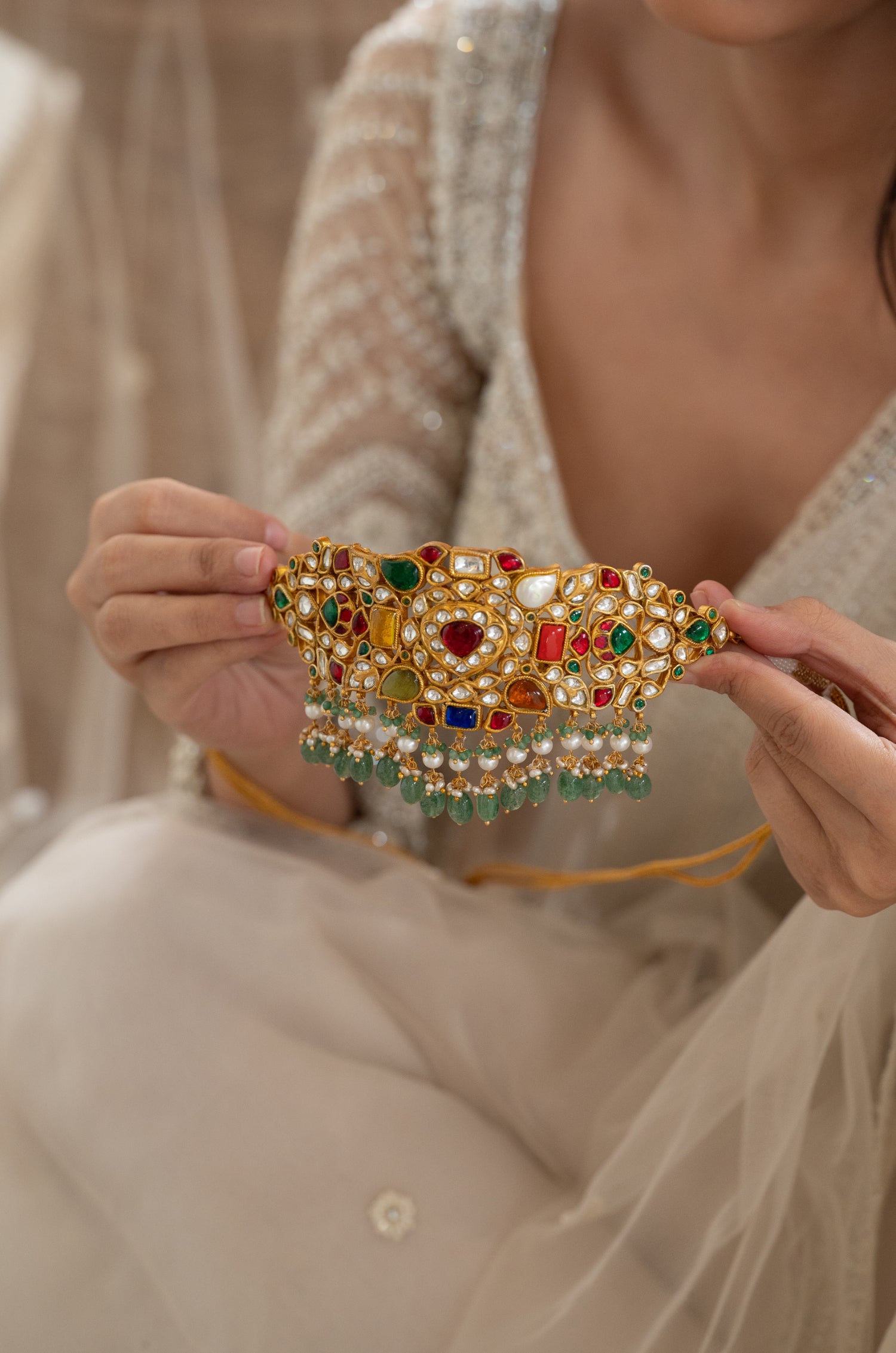 Eliza Navrattan Kundan Silver Necklace
