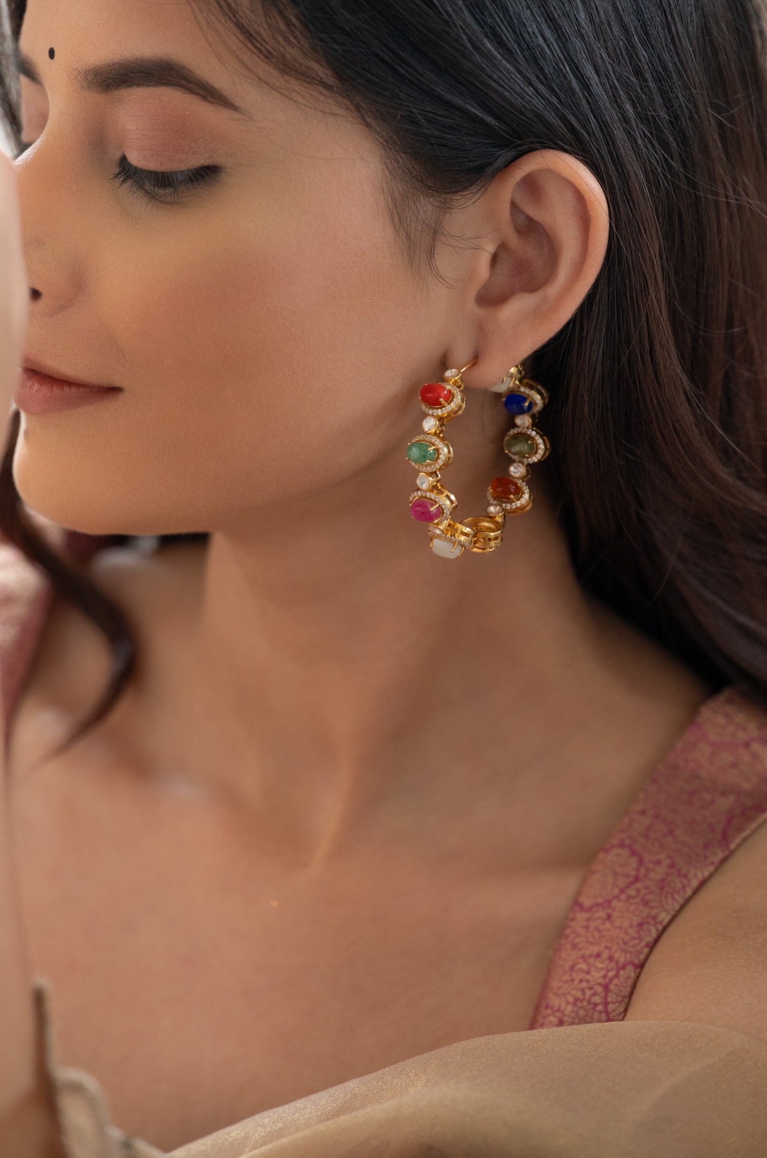 Gulzaar Navraatan Silver Hoops