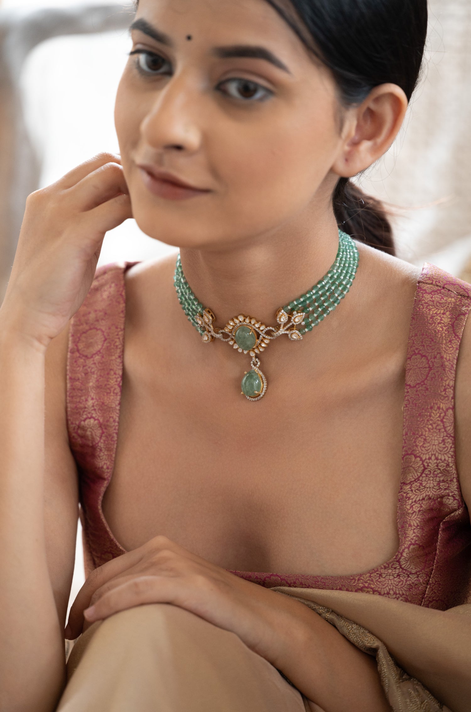 Abira Mint Silver Choker Necklace