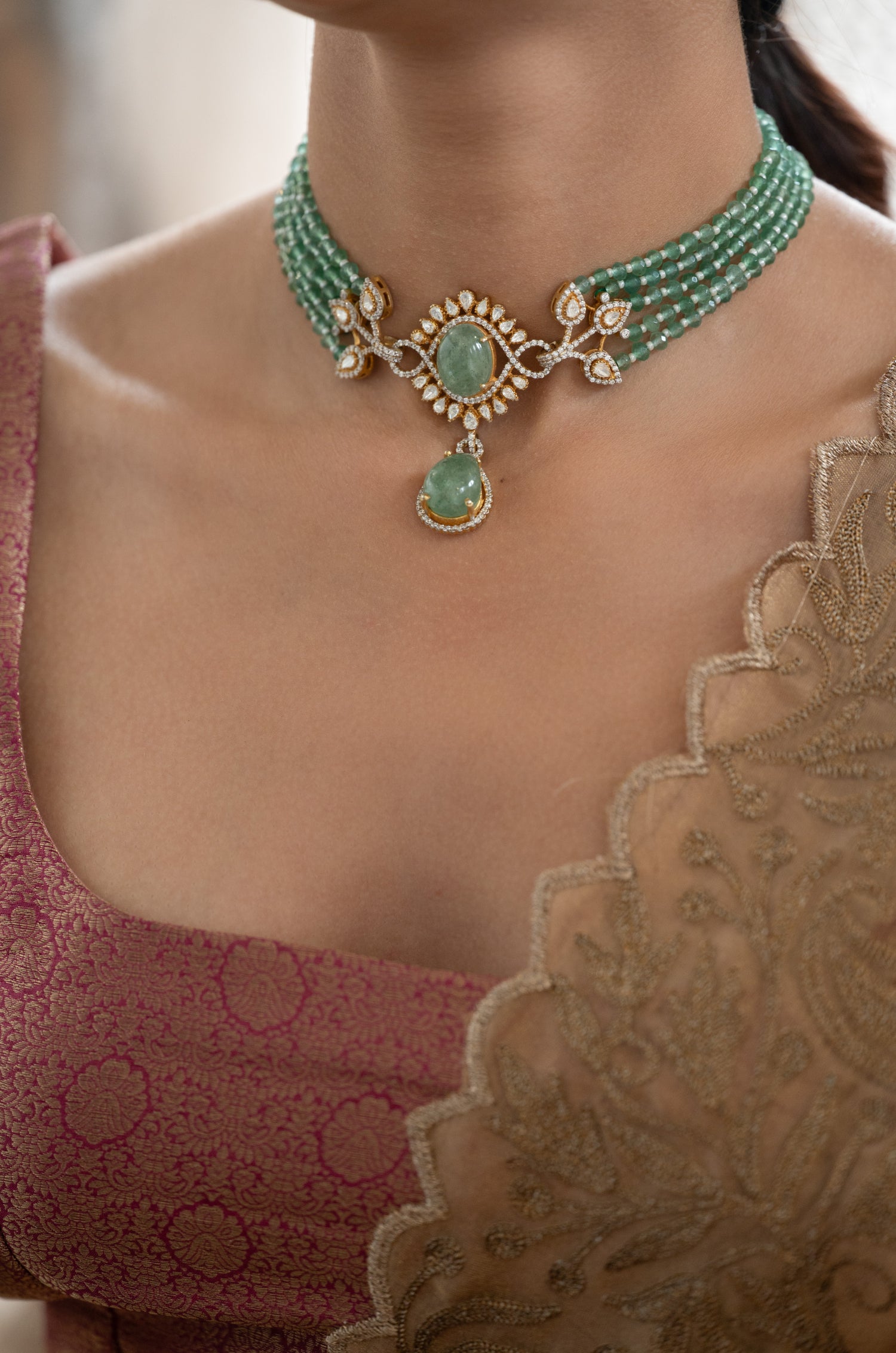 Abira Mint Silver Choker Necklace