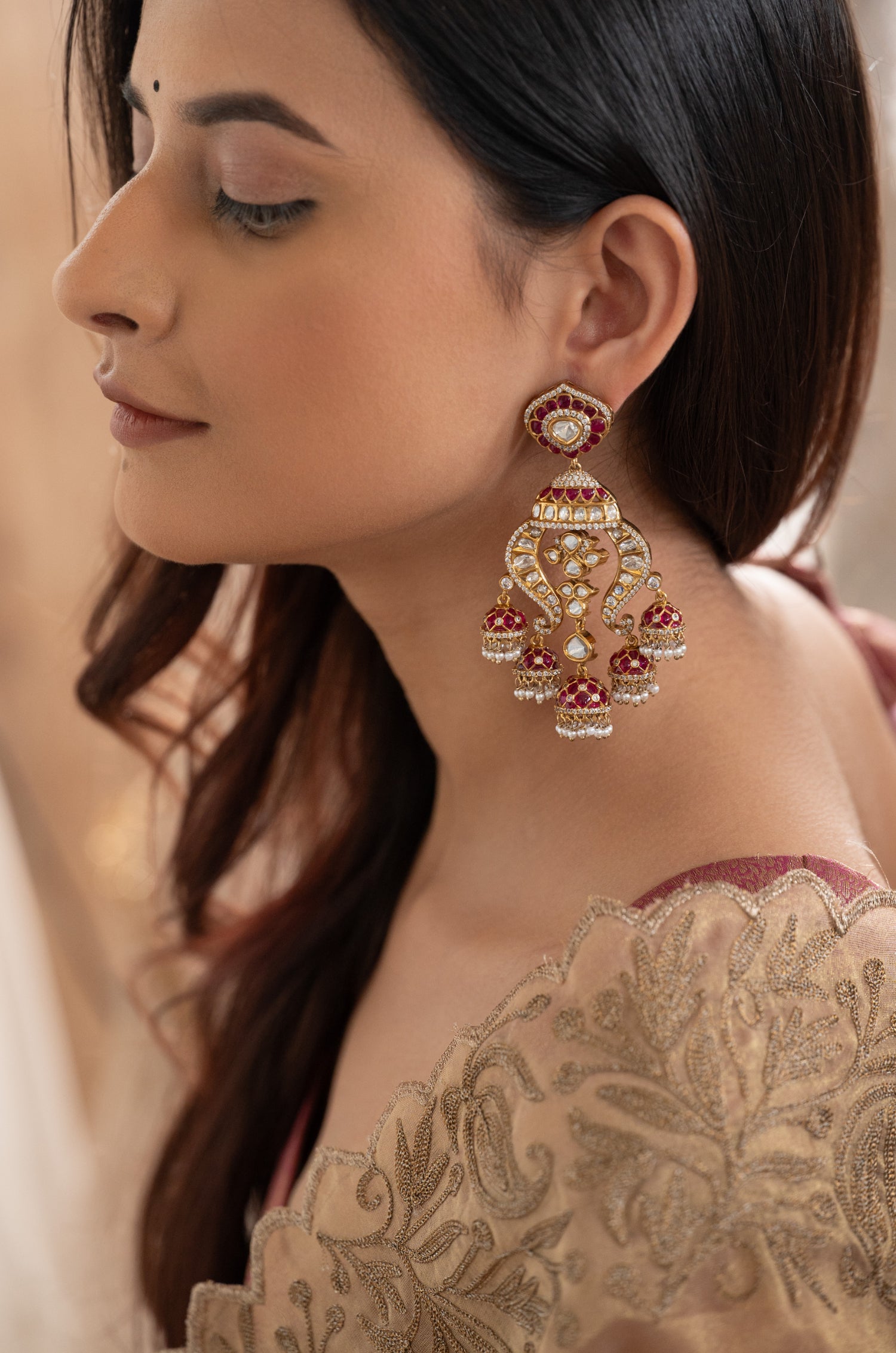 Girika Red Polki Earrings