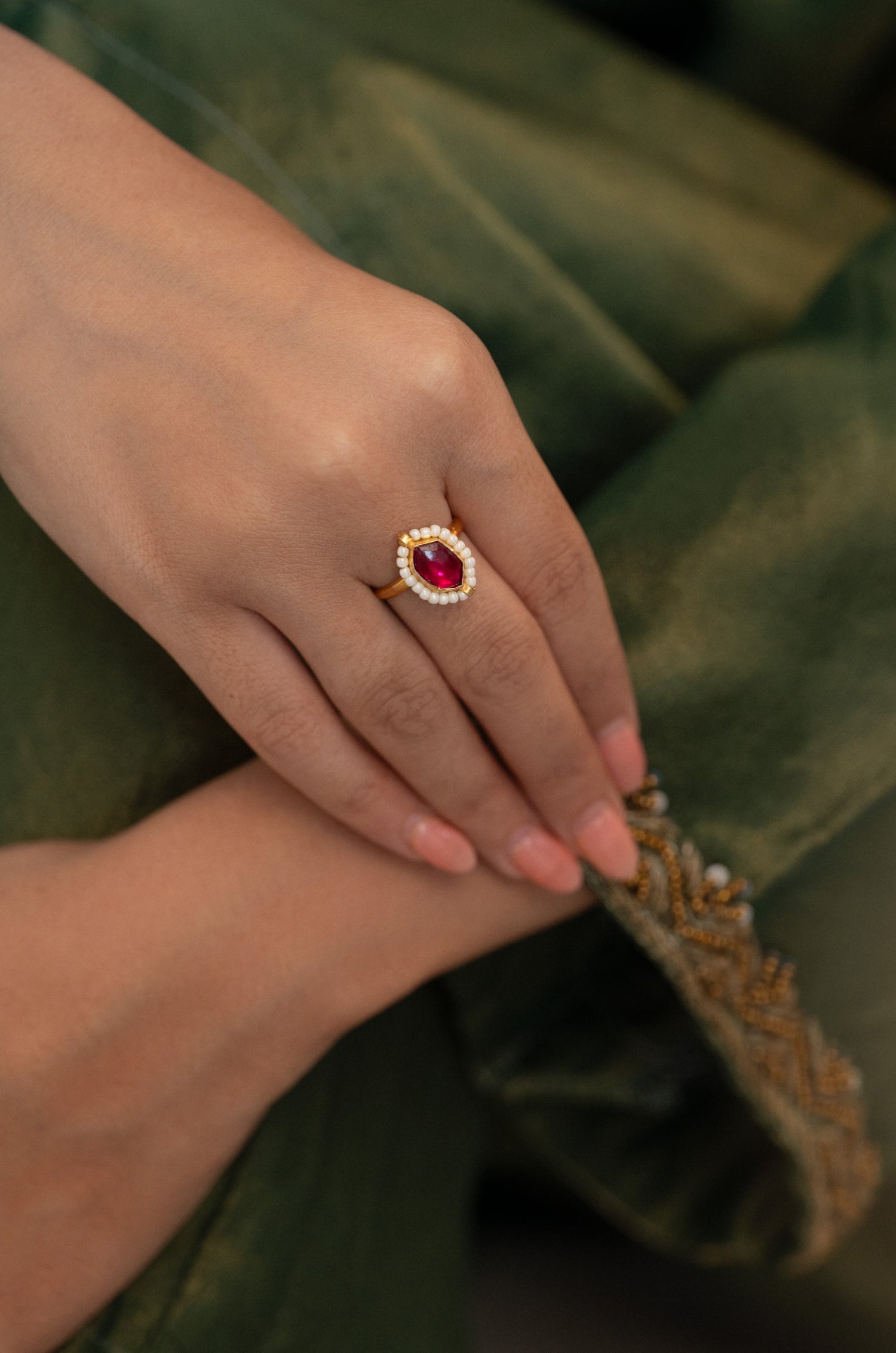Vasudha Red Kundan Ring