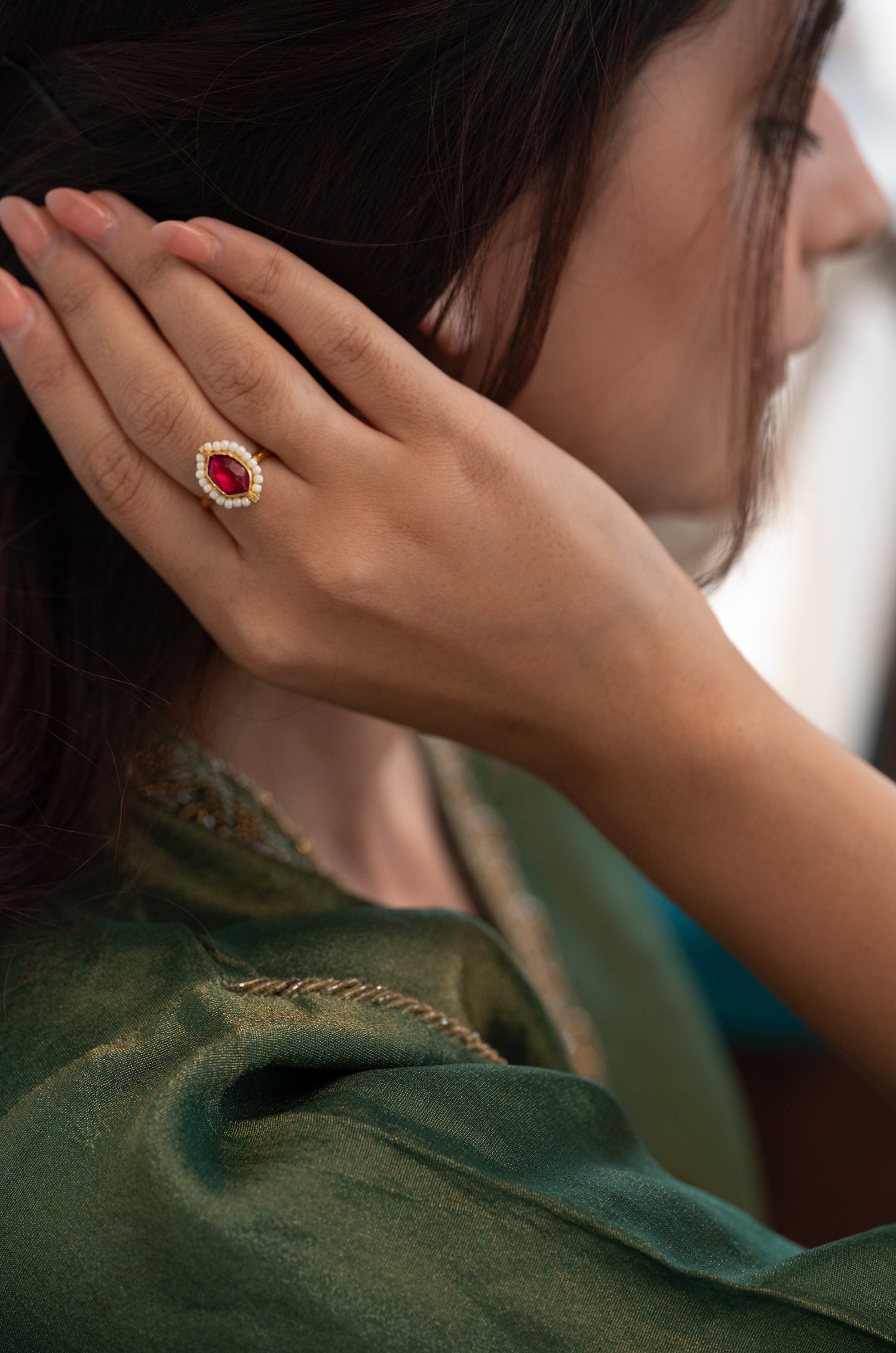 Vasudha Red Kundan Ring