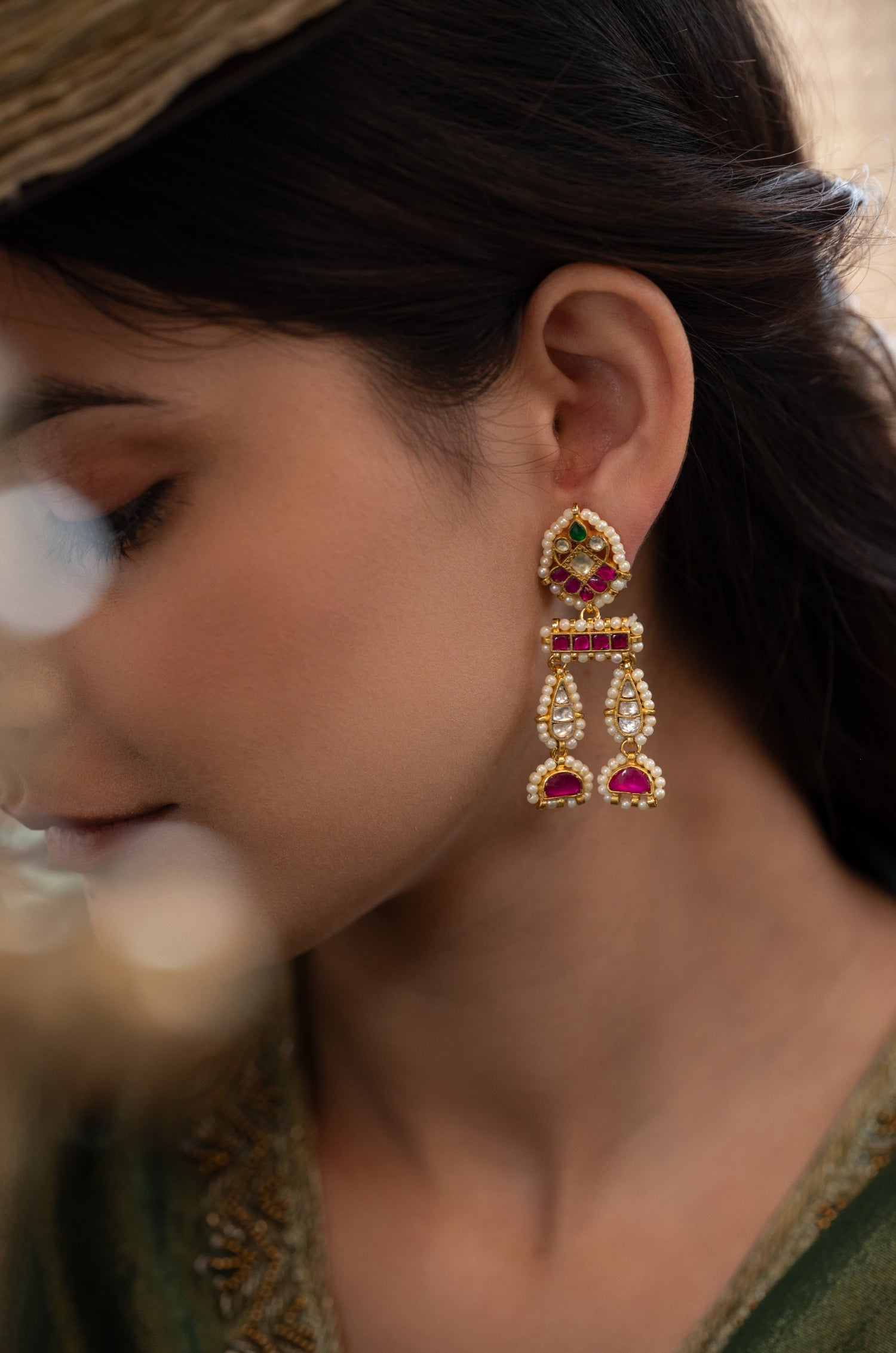 Raila Pink Kundan Earrings