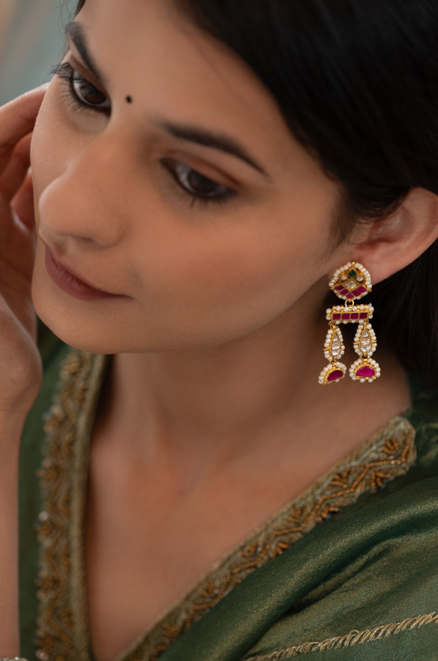 Raila Pink Kundan Earrings