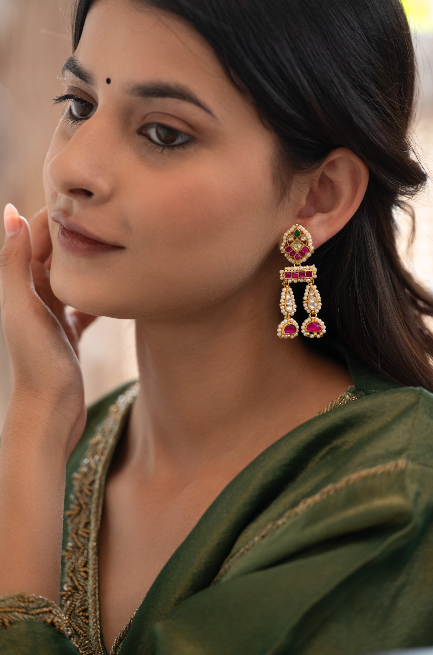 Raila Pink Kundan Earrings