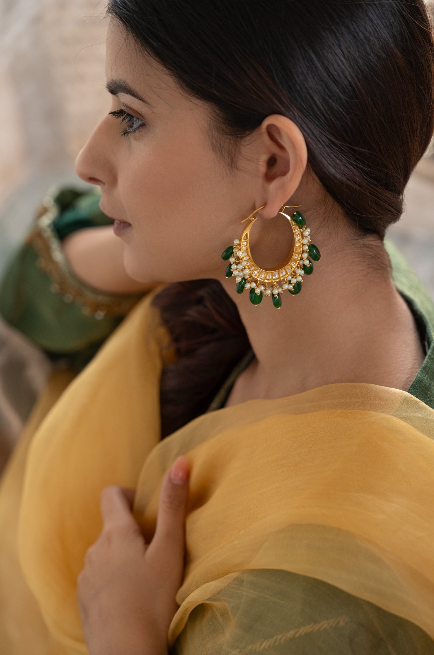 Param Green Kundan Hoops