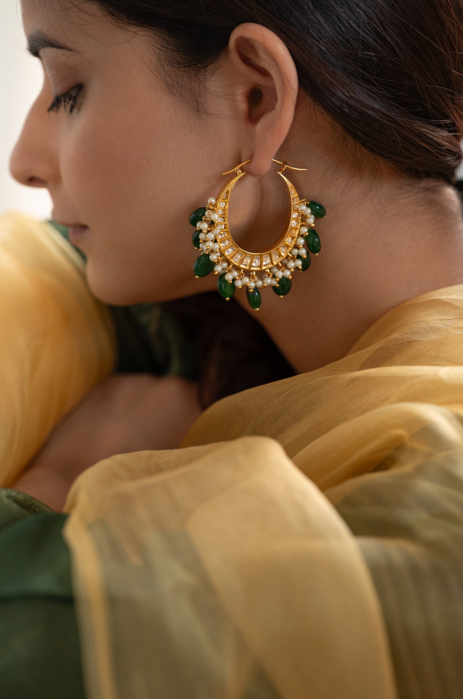 Param Green Kundan Hoops