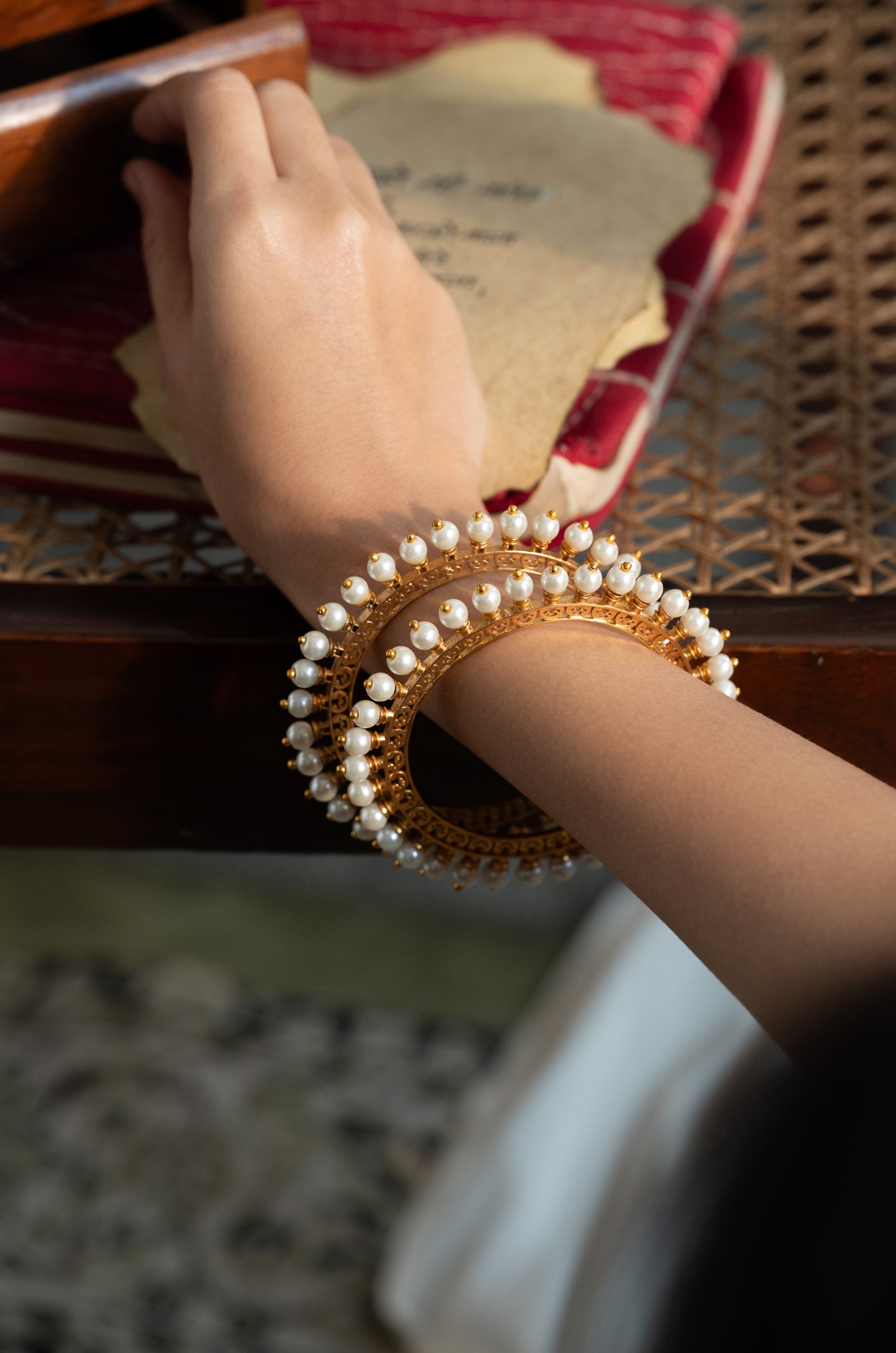 Tarema Gold Plated Pearl Bangles - Set of 2