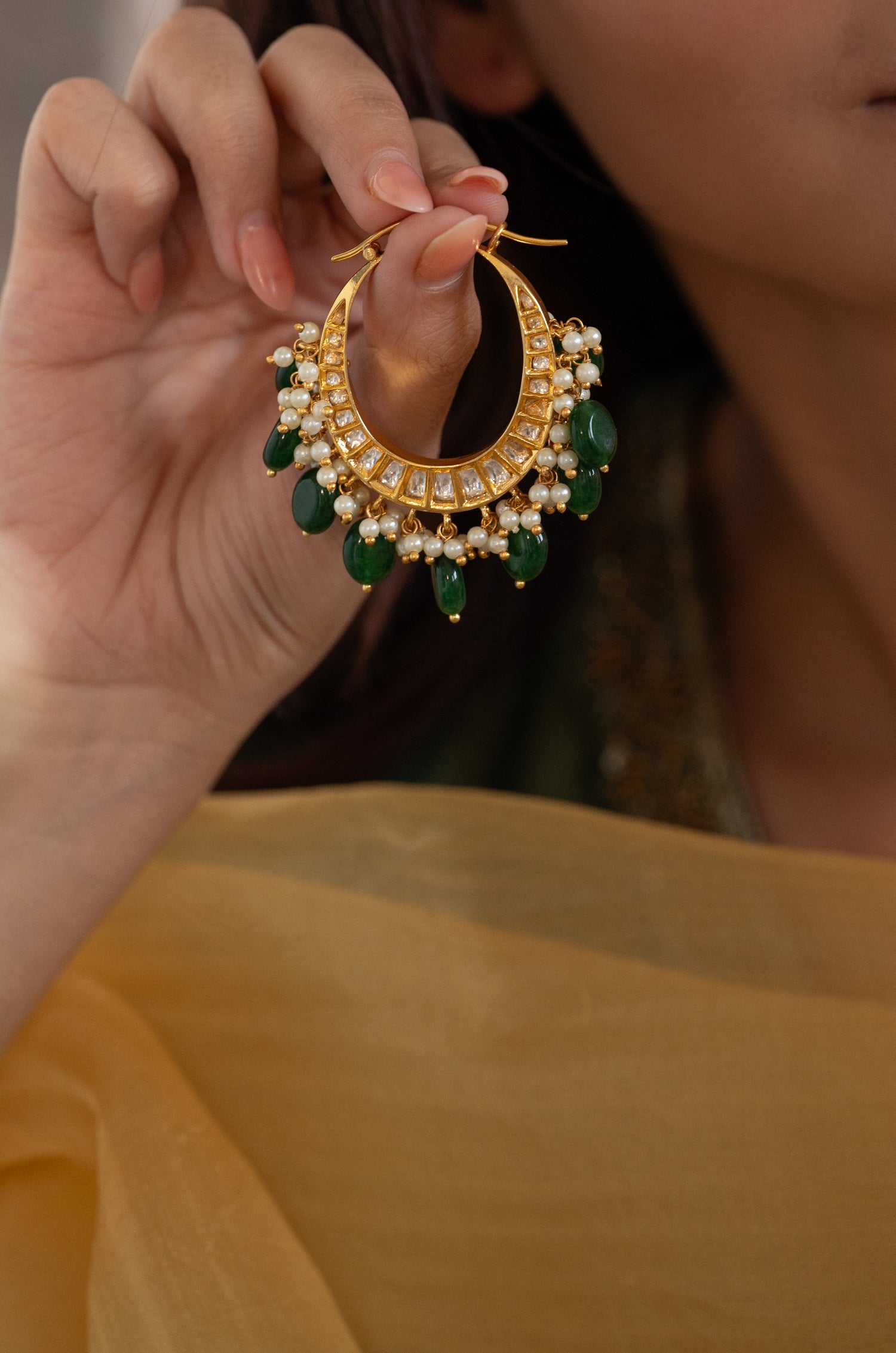 Param Green Kundan Hoops