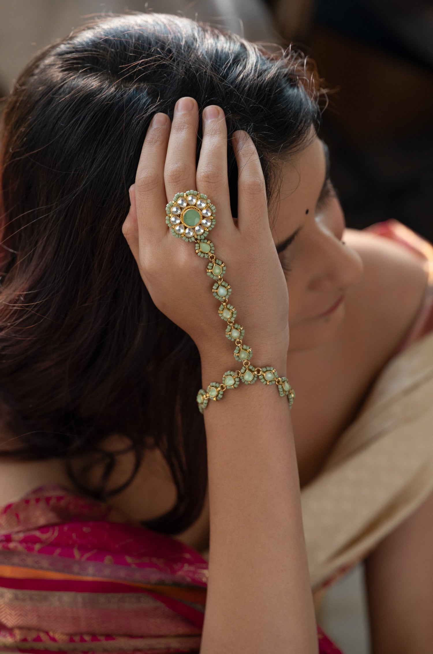 Anam Turquoise Kundan Hathphool