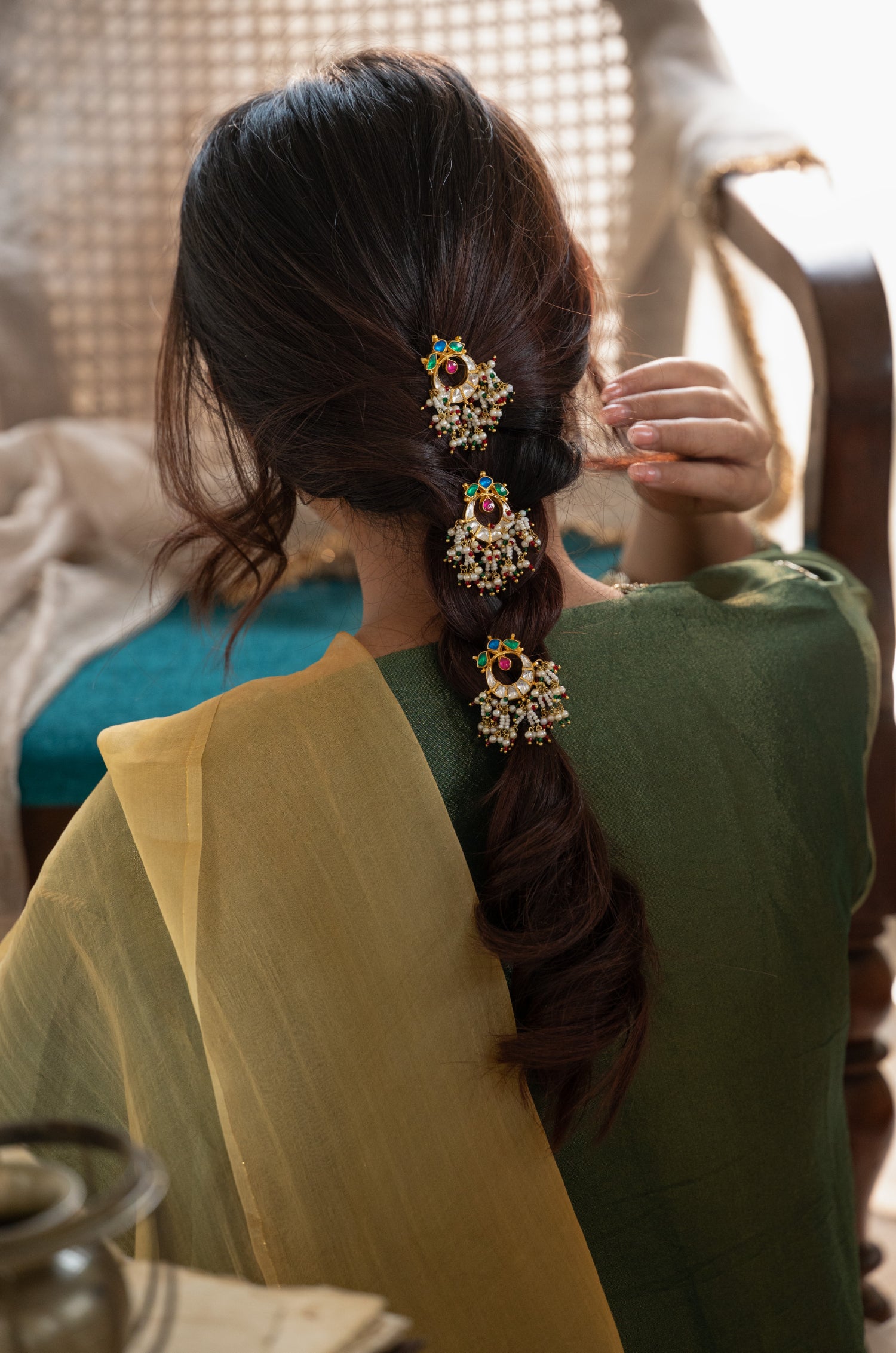 Ruhee Multicolored Kundan Braid Pin