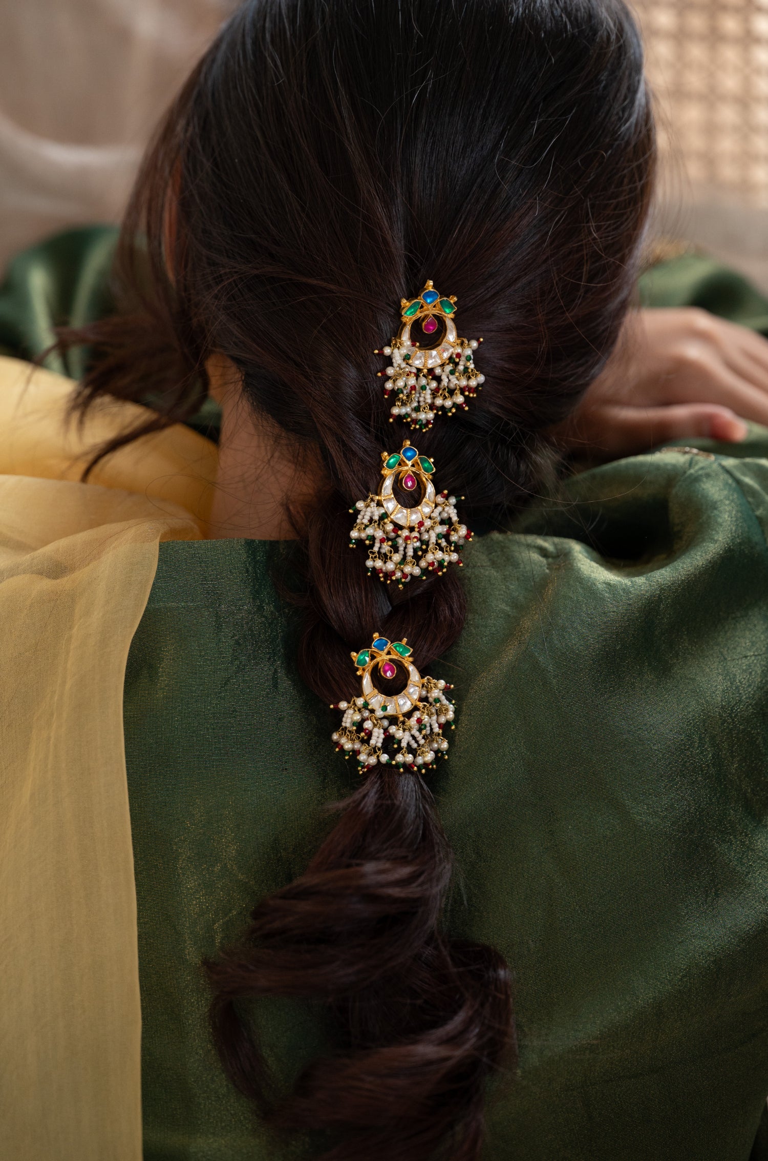 Ruhee Multicolored Kundan Braid Pin