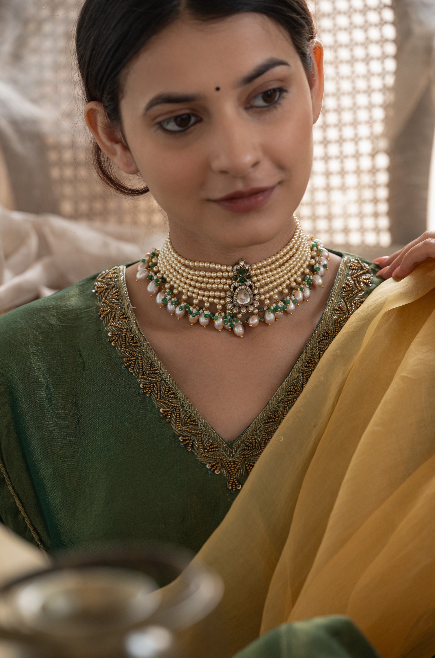 Anchal Green Polki Necklace